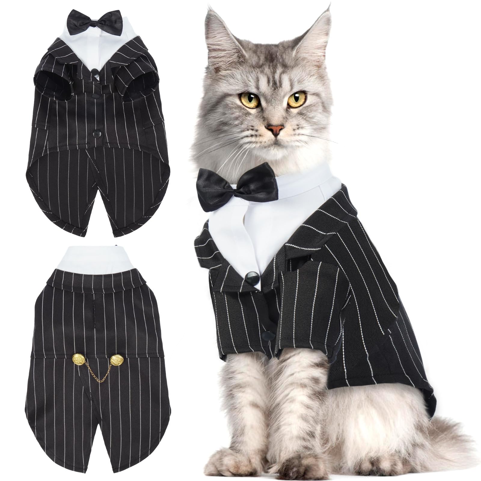 Qbleev Cat Tuxedo Suit, Sphynx Cat Suit For Cat With Bow Tie, Cat Halloween Costumes For Cats Only, Kitten Formal Attire Wedding