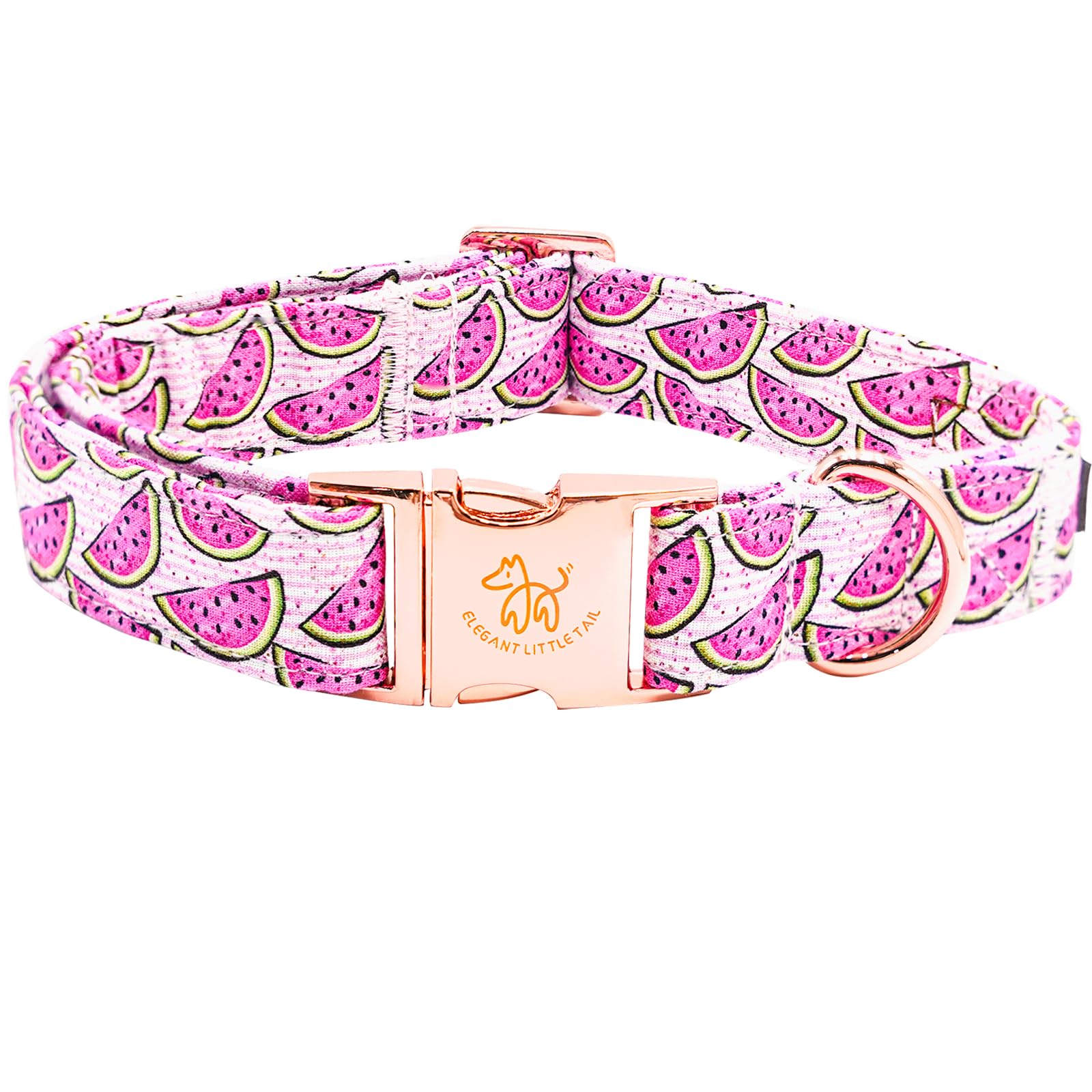 Elegant Little Tail Watermelon Print Summer Dog Collar - Cotton, Durable, Metal Buckle - X-Large Dogs