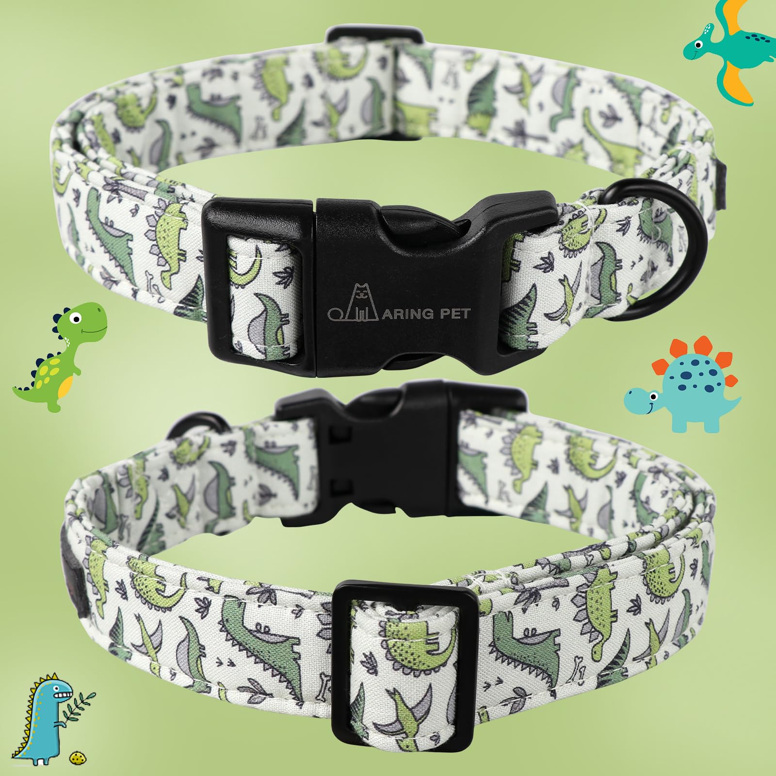 Aring Pet Dinosaur Dog Collar-Cute Dog Collar For Small Dogs, Adjustable Comfortable Cotton Boy Dog Collars For Small Medium Large Dogs, Medium