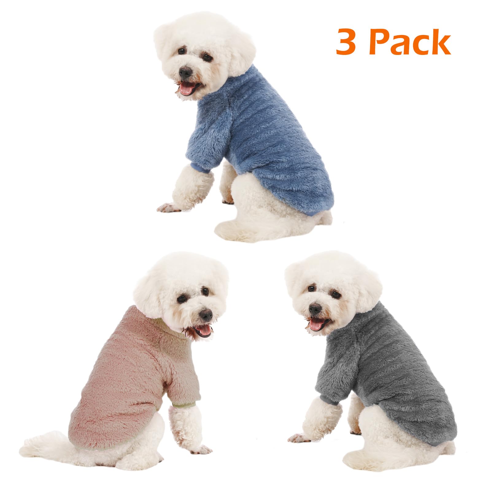 Kyaringtso Dog Sweater, 3 Pack Dog Sweaters For Small Dogs, Dog Clothes For Small Dogs Girl Boy, Ultra Soft And Warm Puppy Sweater Dog Coat For Winter Christmas (Blue+Lt Coffee+Dark Grey, Xx-Large)