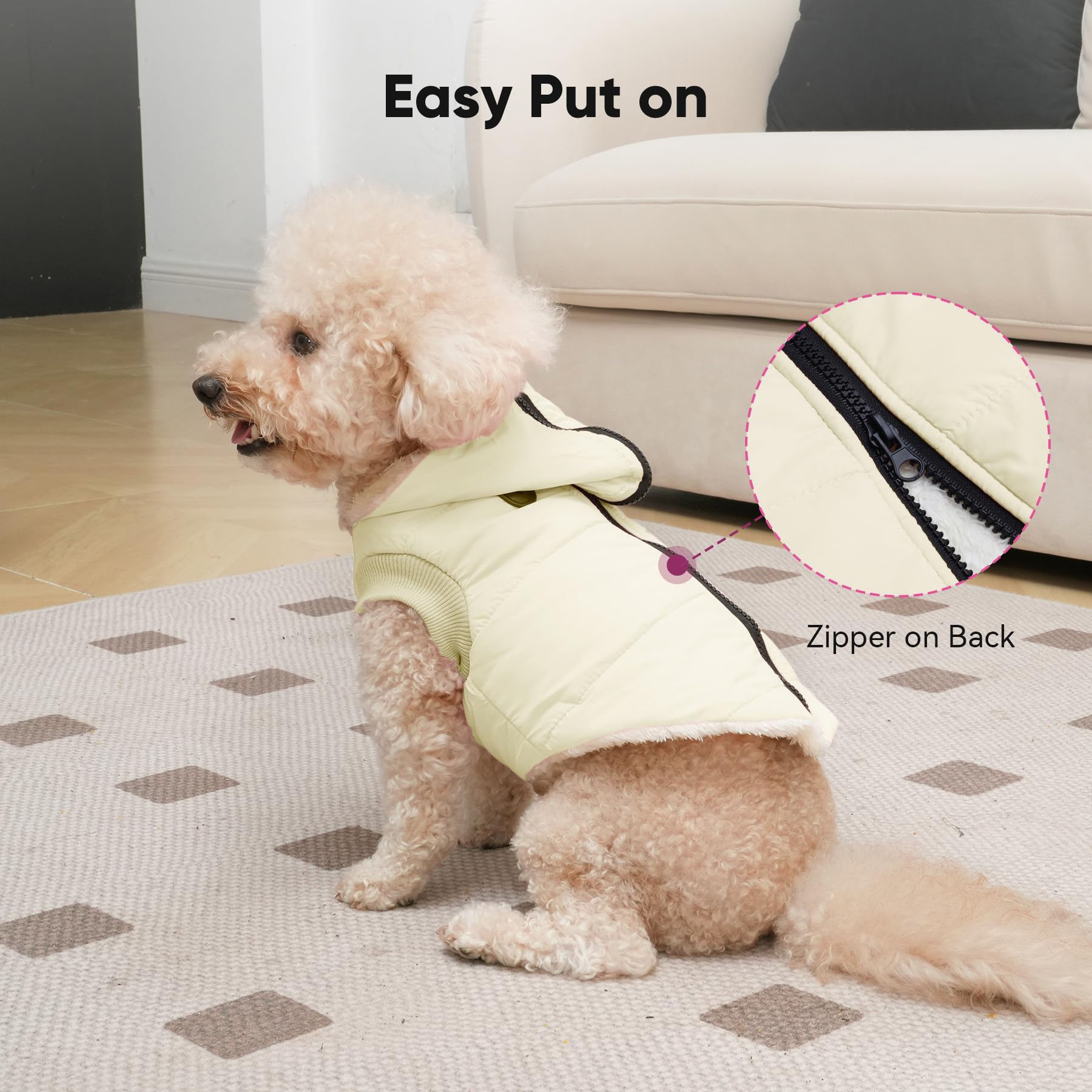 Vecomfy Fleece Lining Dog Hoodie With Harness Built In,Extra Warm Medium Dog Jacket In Winter Doggie Coats With Hooded,Light Yellow L