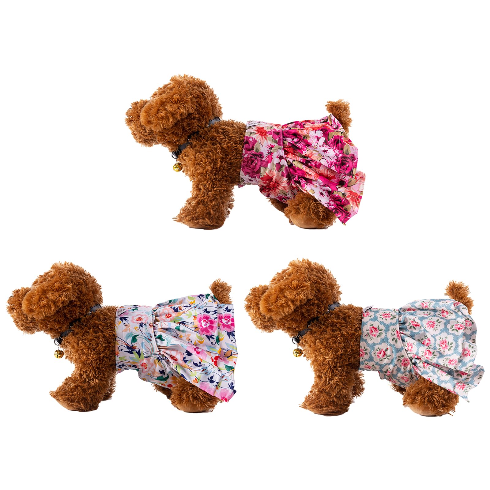 Cutebone Female Dog Diapers With Skirts 3 Pack Reusable Puppy Dresses Pants For Heat Cycle Period Qbd03S