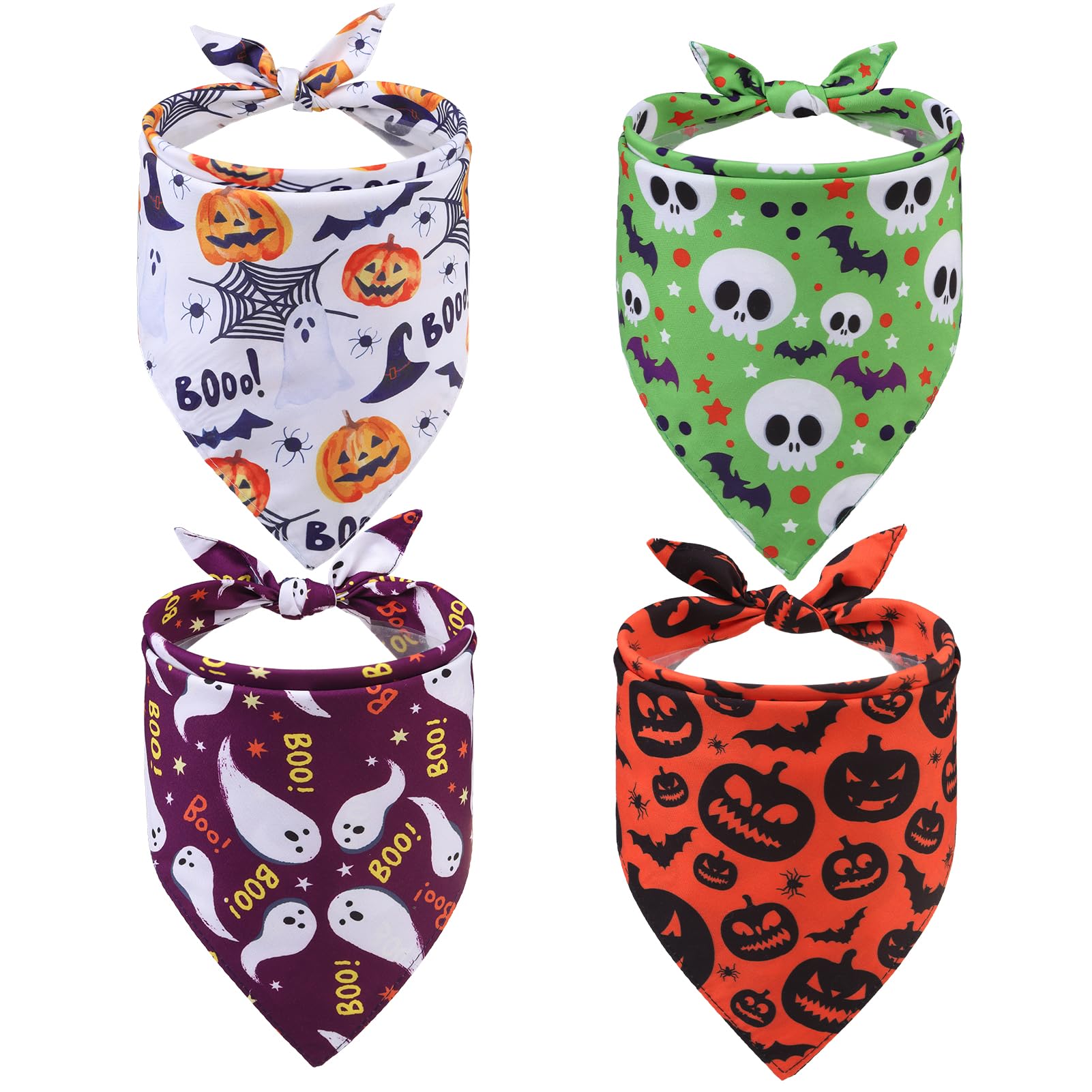 Expawlorer Halloween Dog Bandanas - 4 Pack Reversible Holiday Dog Bandanas Costume Boy And Girl, Soft Triangle Scarfs Bibs, Festival Pet Bandanas Outfit Gift For Small Medium Large Puppy