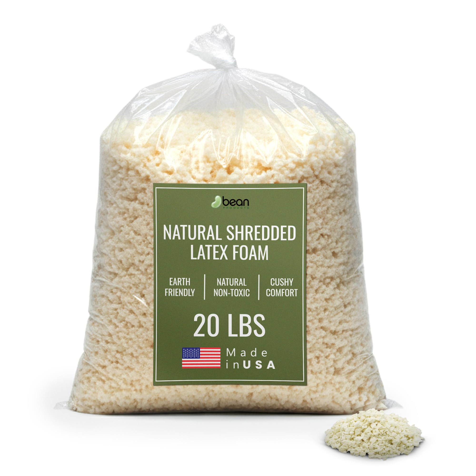 20 Lbs - Organic Latex Shredded Foam - New Recycled Fill For Bean Bags - Pet Beds - Pillows - Made In The Usa By Bean Products, 
