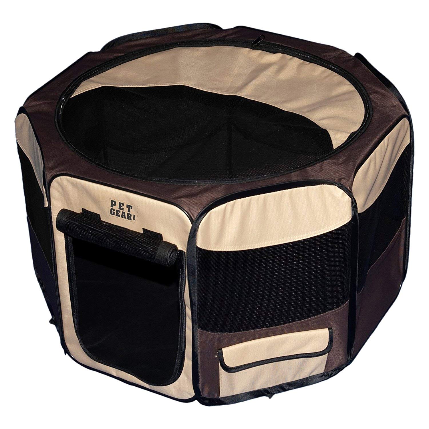 Pet Gear Travel Lite Portable Play Pen/Soft Crate With Removable Shade Top For Dogs/Cats/Rabbits, Easy-Fold + Built-In Stay Fold Band, Durable 600D Fabric, Indoor/Outdoor, 3 Sizes, Sahara, 29-Inch