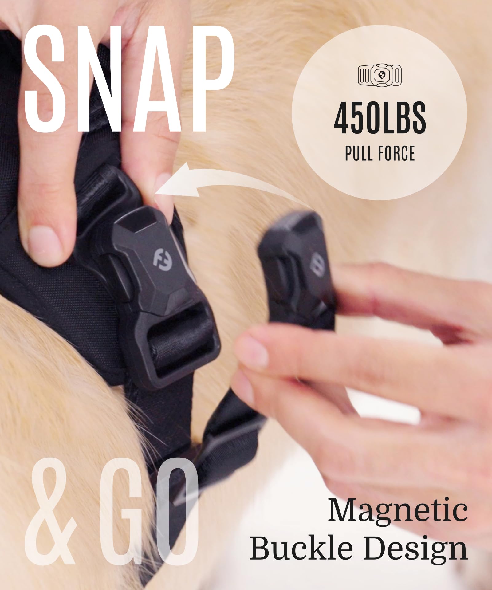 2025 New Edition, Fei & Eve Magease Dog Harness -Patented Magnetic Buckles | 3-Point No-Pull Control | Heavy-Duty 900D Nylon | D
