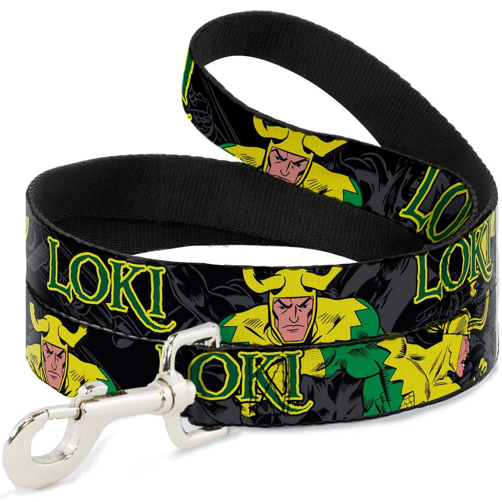 Buckle-Down Dog Leash Loki In Action Black Gray Yellow Green 6 Feet Long 1.0 Inch Wide, Multicolor, Dl-6Ft-Wav028