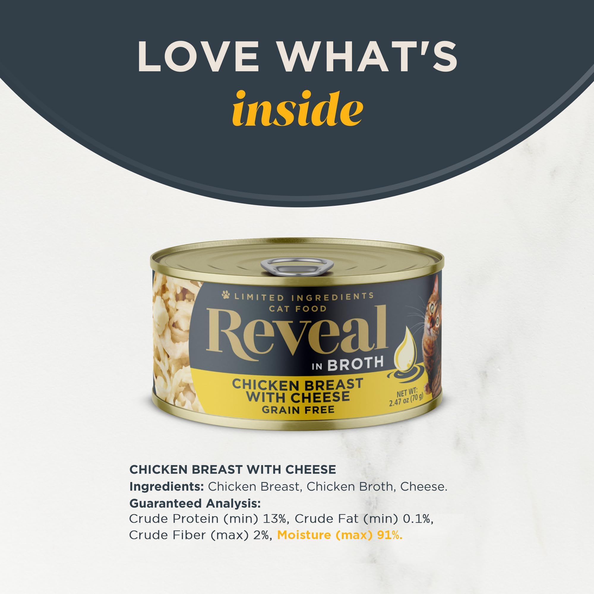 Reveal Natural Wet Cat Food, 24 Count, Grain Free, Limited Ingredient Canned Food for Cats, Chicken Breast with Cheese in Broth,