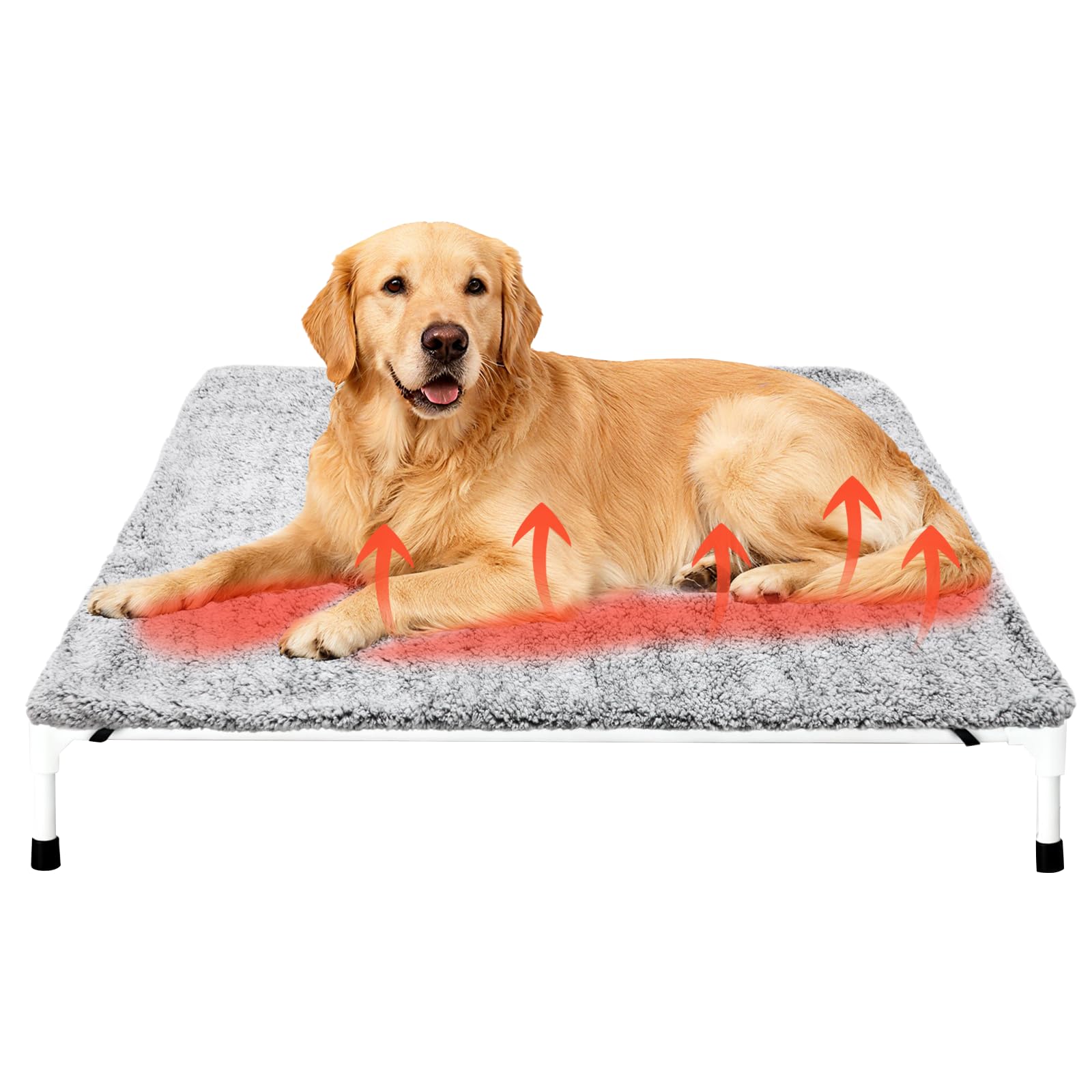 Clysee Large Self-Warming Dog Cot Pad for Elevated Dog Beds Extra Warm Thermal Pet Pad Mat with Corner Straps 28x42inch Removabl