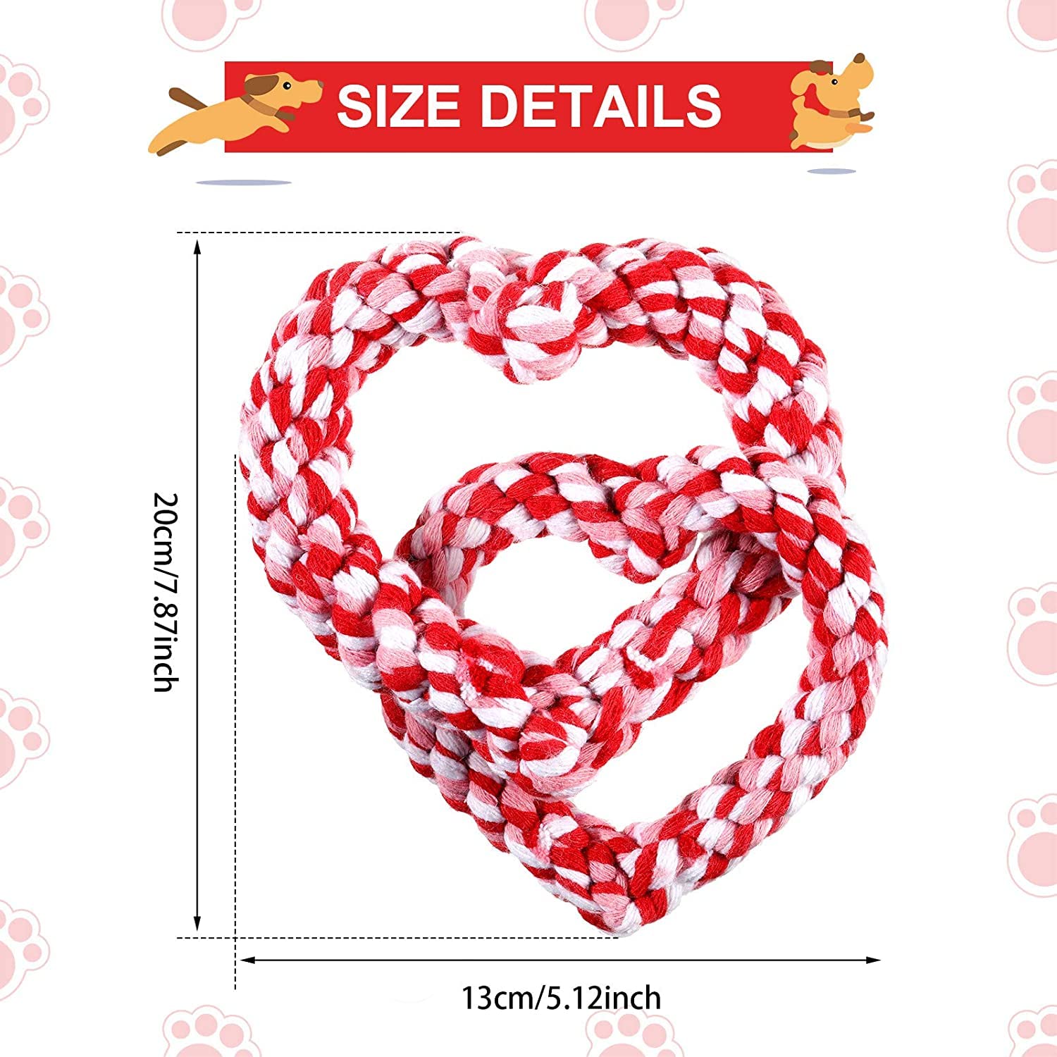Boombone Valentines Dog Toy, Interlocking Heart Dog Rope Toy, Small Medium Dog Toy