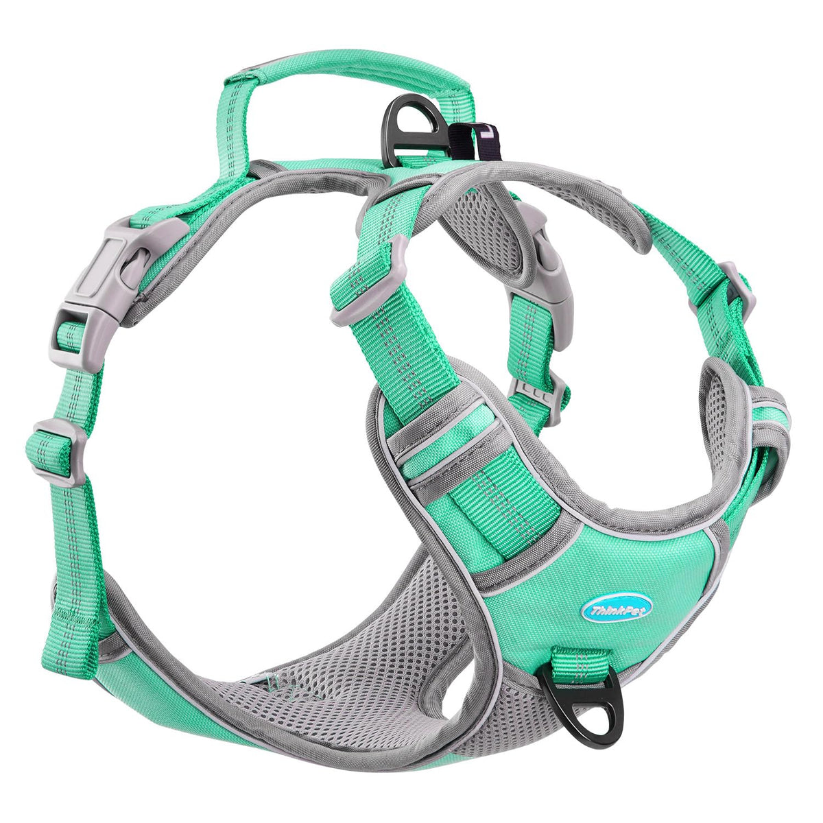 Thinkpet No Pull Harness Breathable Sport Harness With Handle-Dog Harnesses Reflective Adjustable For Medium Large Dogs,Back/Front Clip For Easy Control M Teal