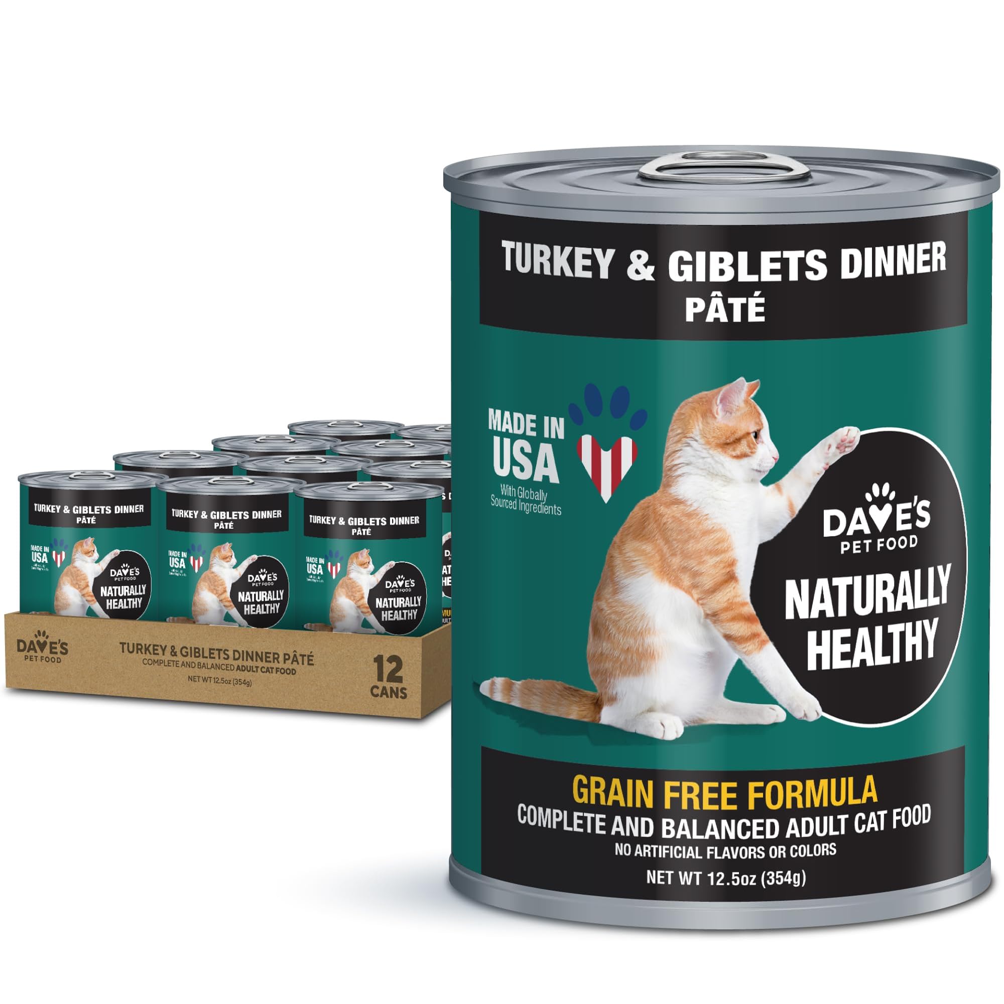 Daves Pet Food Grain Free Canned Cat Food (Turkey & Giblets Pate), Made in USA Naturally Healthy Canned, Canned Pate, 12.5 oz C
