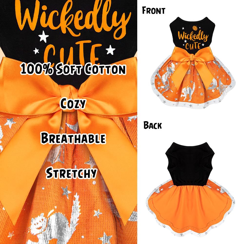 Wickedly Cute Dog Dresses - Halloween & Christmas Pumpkin Witch Bat Costume For Small & Large Dogs (Xx-Small, Wickedly Cute)
