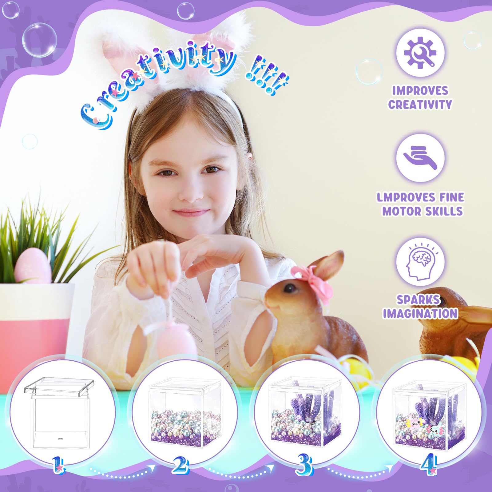 HyDren Axolotl DIY Tank Gift Set - Mini Figures & Beads, Stylish Coral, Purple, Acrylic & Resin, Model MF3716