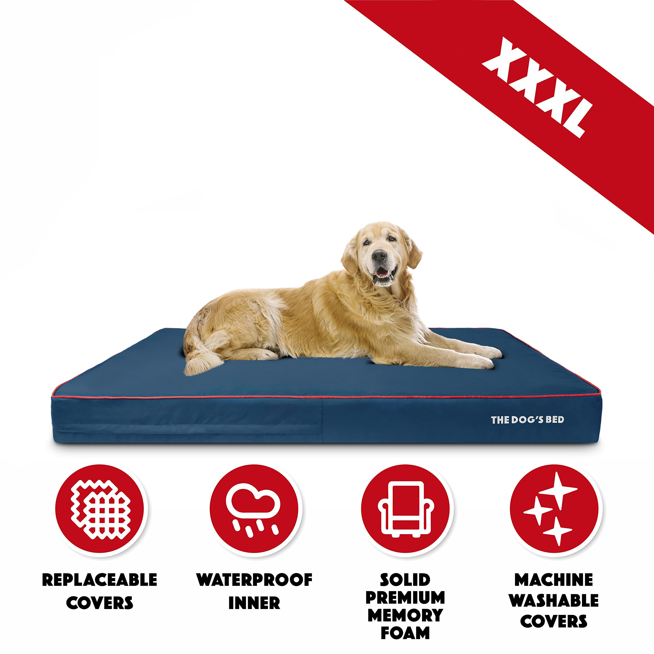 The Dogs Bed Orthopedic Memory Foam Dog Bed, XXXL Grey & Black 64x44, Waterproof, Supportive Dog Bed with Replaceable Covers, Ve