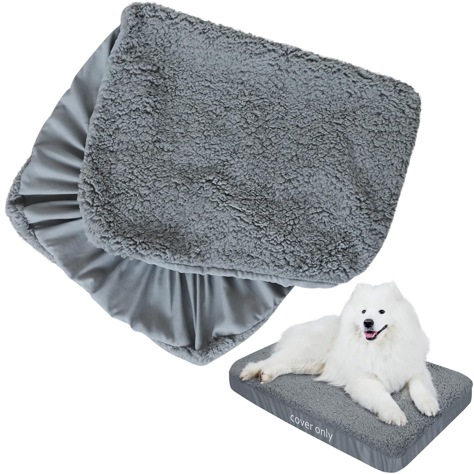 Dog Bed Covers Soft Plush Replacement Washable, Waterproof Pet Mattress Bed Liner Grey 54X44 Inches, For Dog/Cat, Cover Only