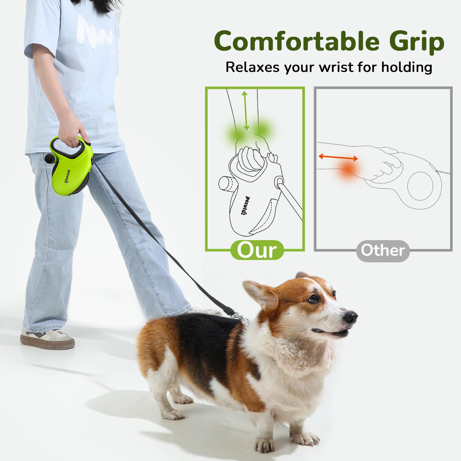 Pecute 32Ft Retractable Dog Leash With Reflective Strips, 360 Tangle-Free, One-Button Control & Sturdiness Nylon Material, Long