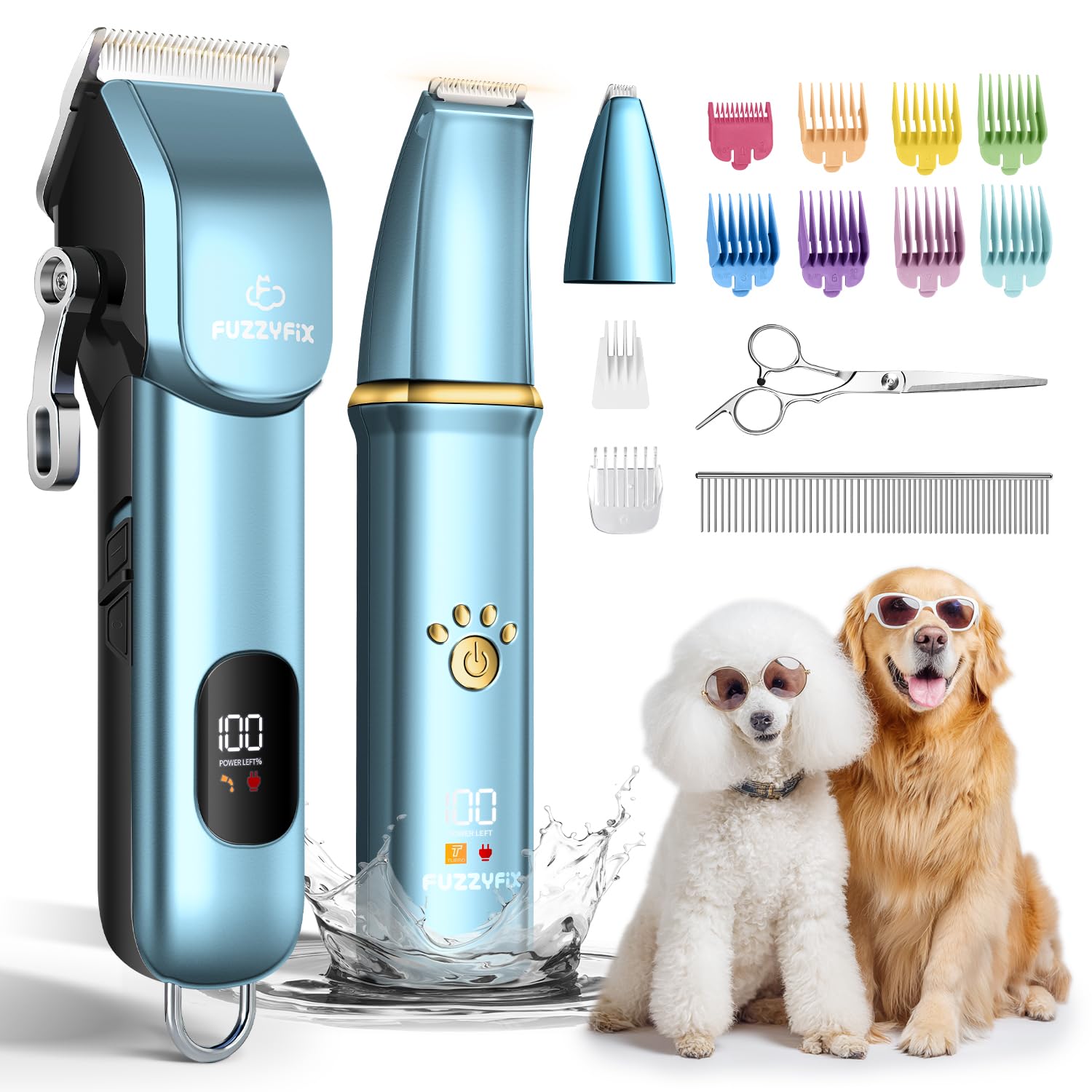 FuzzyFix Dog Grooming Kit, Dog Clippers for Grooming for Thick Curly Coats, Professional Pet Hair Shaver Paw Trimmer Cordless Re