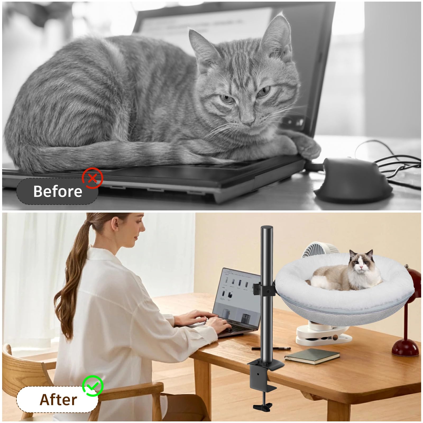 Gomyrod Cat Bed For Desk Removable Cushion Pet Desk Bed For Home Office, Comfortable Cat Perch For Indoor Kitty Max 40 Lbs, 360