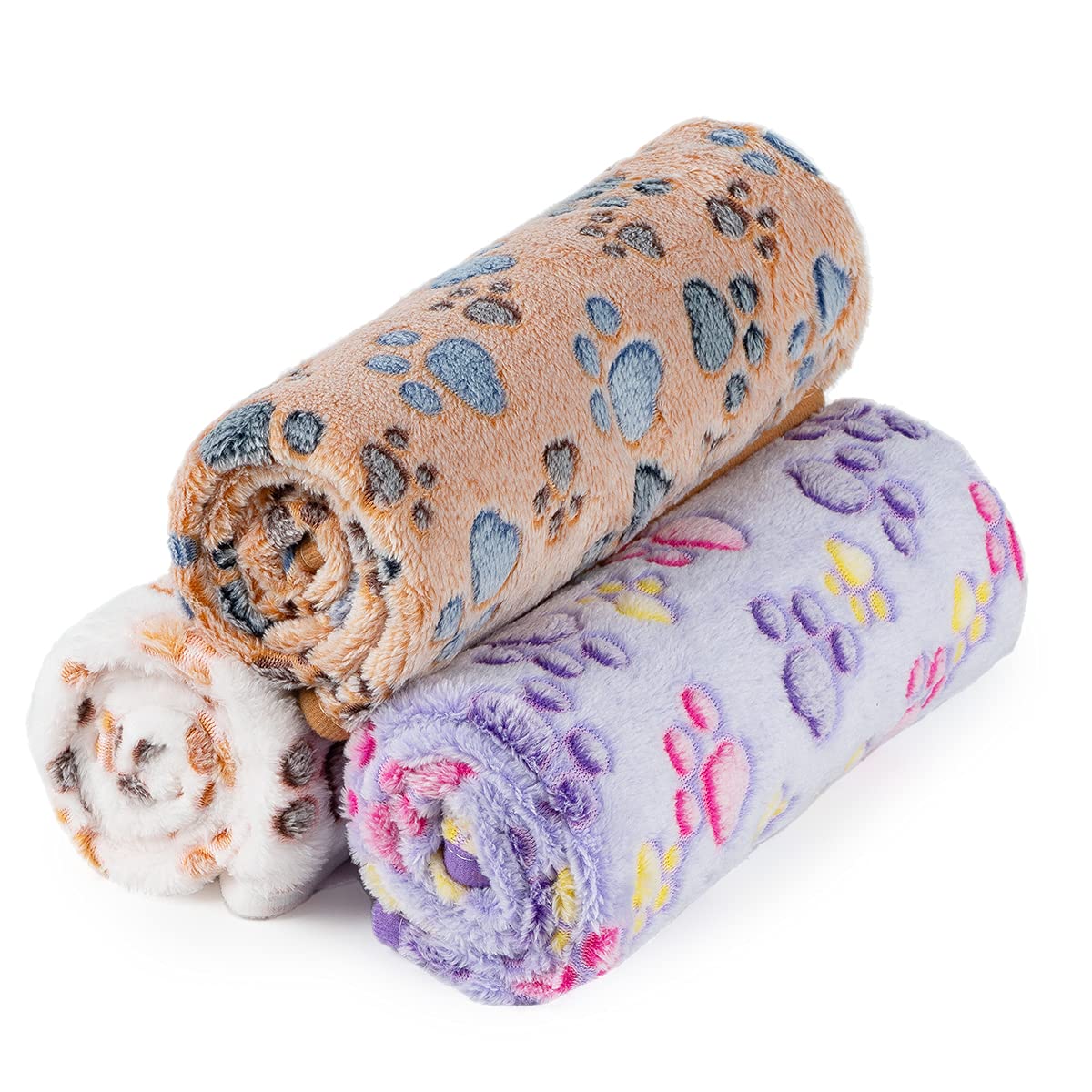 Dono 1 Pack 3 Dog Blankets For Small Dogs, Soft Fluffy Paw Print Pattern Fleece Pet Blanket Warm Sleep Mat, Puppy Kitten Blanket
