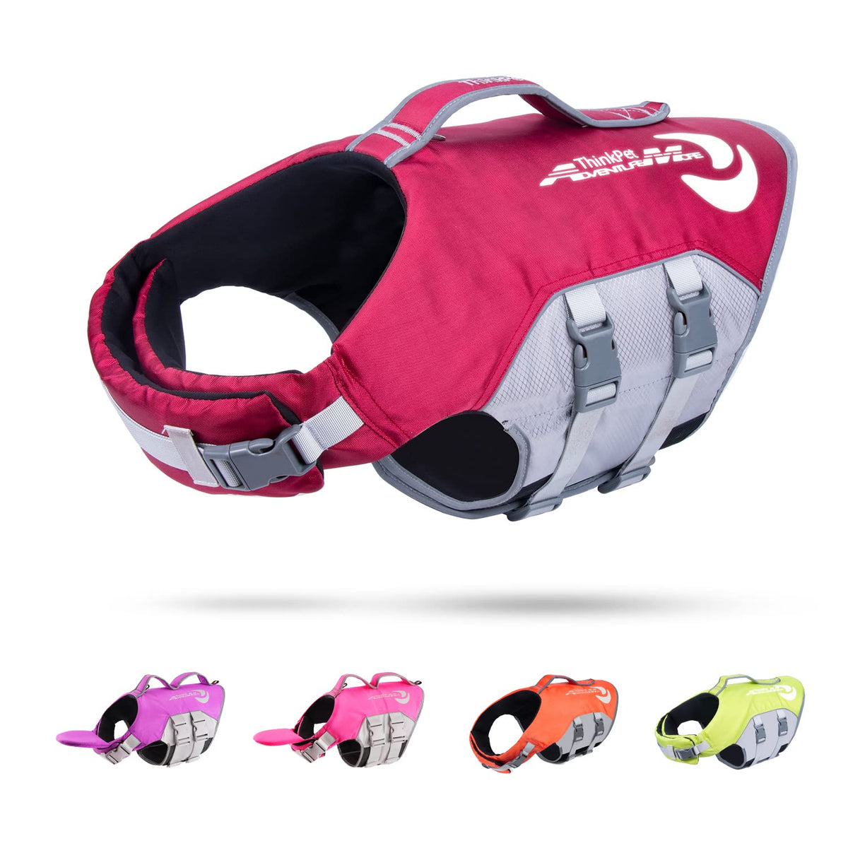Thinkpet Dog Life Jacket, Reflective Lifesaver With Rescue Handle, Adjustable Floating Vest,High Buoyancy Aid Dog Saver Medium R