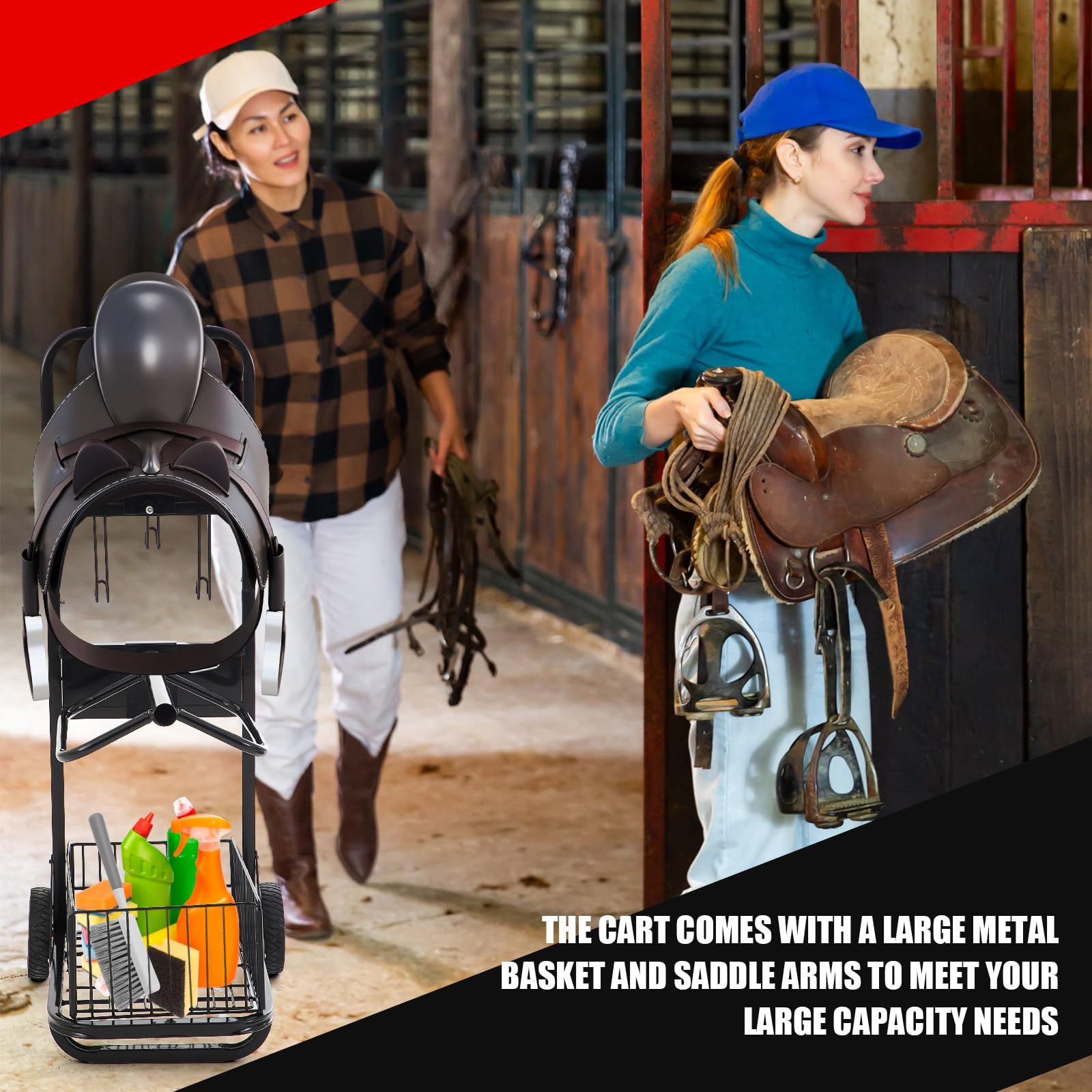 Daisyinner Rolling Saddle Cart With Wheel Saddle Rack Dolly Heavy Duty Horse Equipment Cart Foldable Horse Tack Cart For Storage