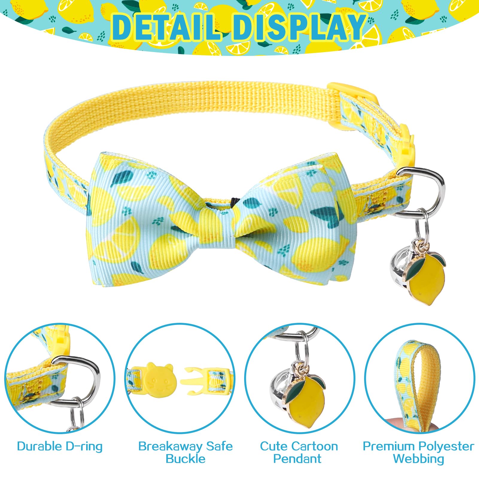 Scenereal Breakaway Cat Collar With Bell, 2 Pack Safety Adjustable Cat Collars With Pendant, Personalised Puppy Kitten Collar Wi