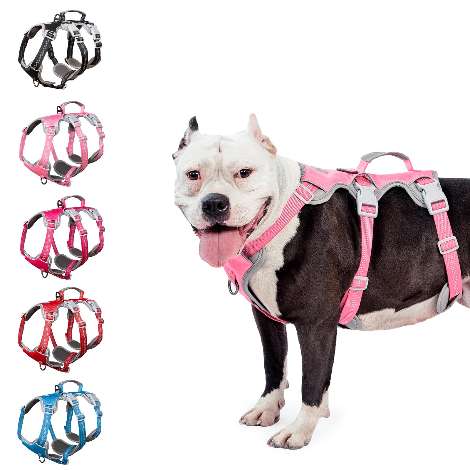 Huntboo Escape Proof Harness For Dogs, No Escape Dog Harness, No Pull Dog Harness For Large Dogs With Handle, Reflective, Breath