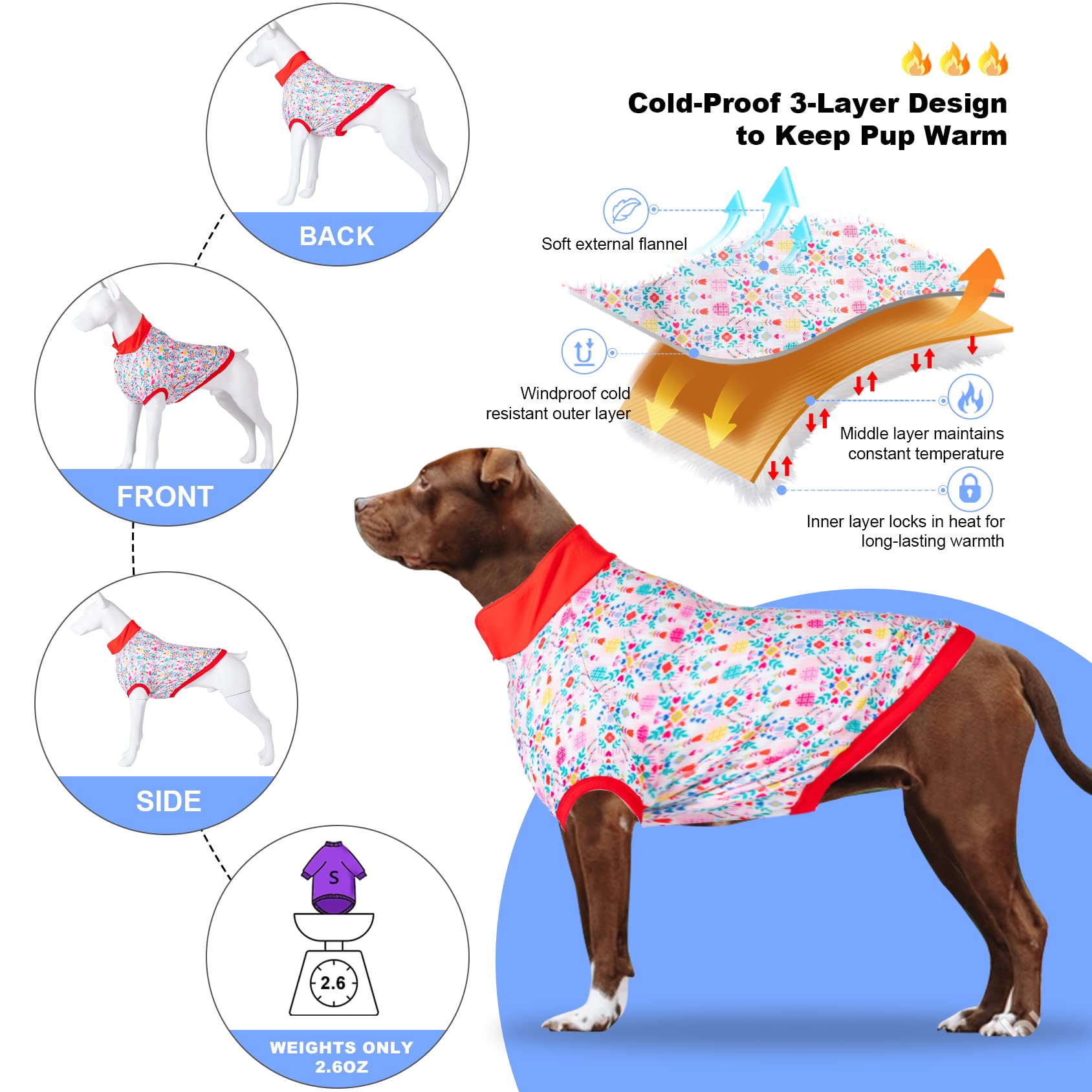 Lovinpet Bulldog Sweater Onesie - Soft Flannel Dog Clothes, Blooming Flowers Prints, Suitable For Large Dog Breeds, Xl