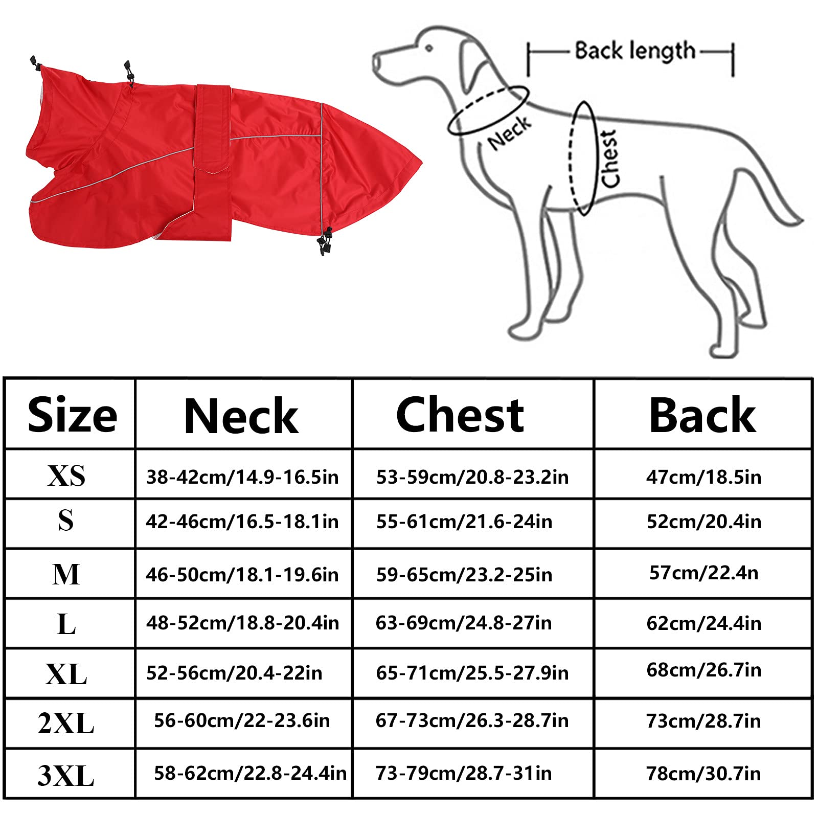 Greyhound Lurcher Raincoat, Whippet Rain Gear With Reflective Bar, Rain/Waterproof, Adjustable Bands And Drawstring In Autumn And Winter - Red - Xlarge