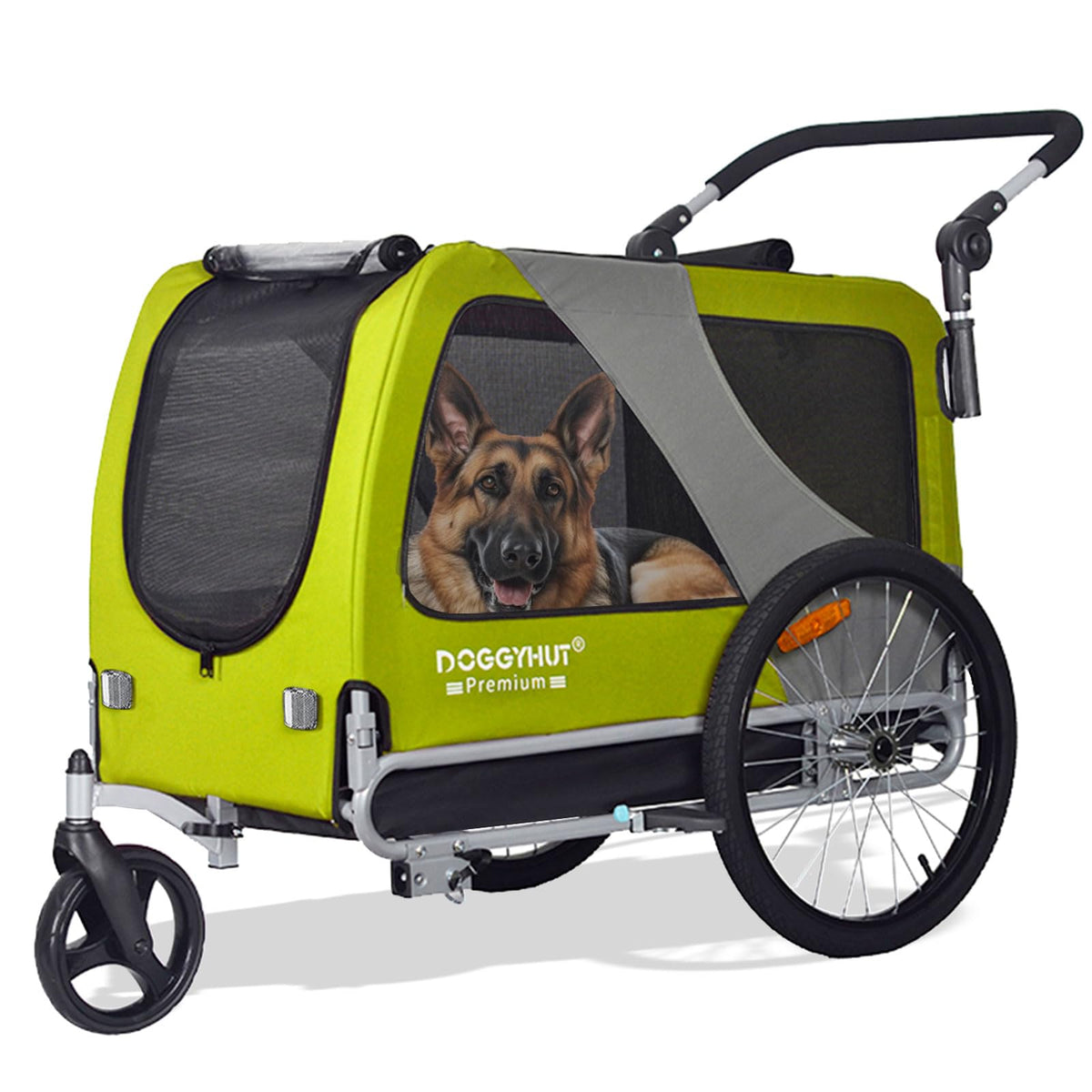 Doggyhut Premium Pet Bike Trailer & Stroller For Small,Medium Or Large Dogs,Bicycle Trailer For Dogs Up To 100 Lbs (Lime Green, Xl)