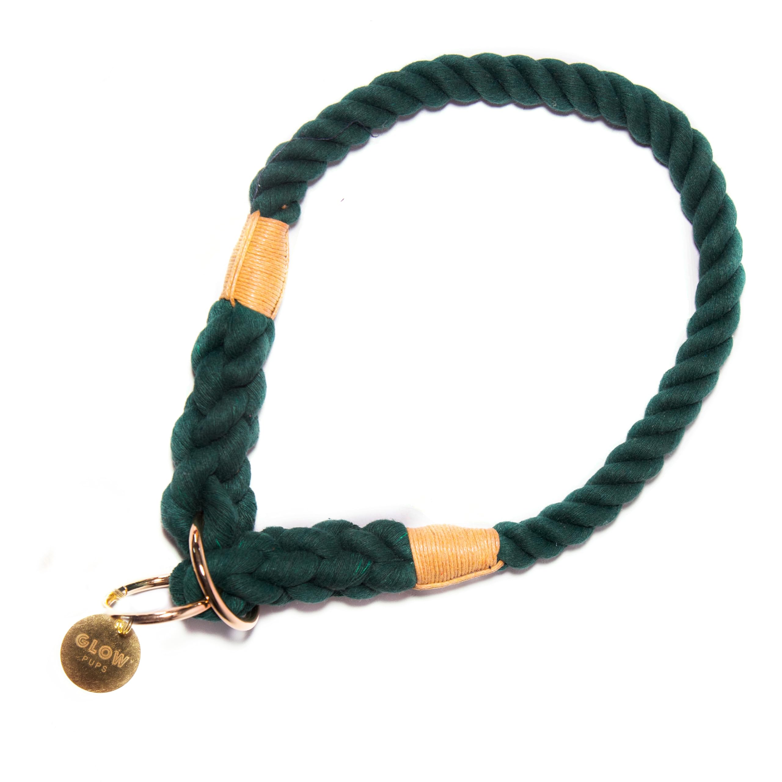 Handmade Ombre Rope Slip Dog Collar For Medium And Large Dogs (Dark Green, Large)