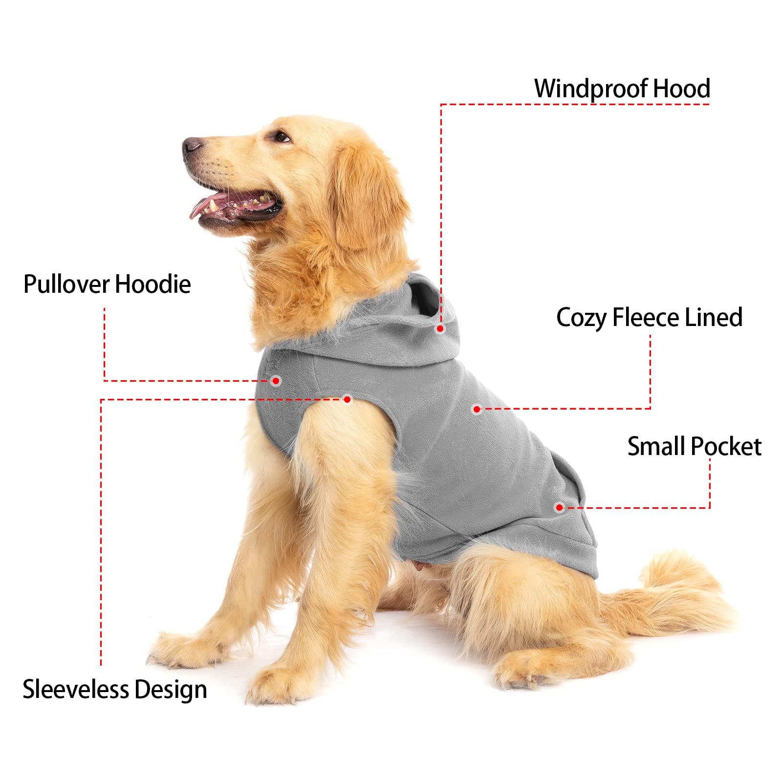 Expawlorer Pet Dog Clothes With Pocket, Polar Fleece Dog Hoodie Fall Cold Winter Sleeveless Sweater With Hat Warm Cozy Sweatshirt For Small To Large Dogs Boy And Girl (Grey, Xl)