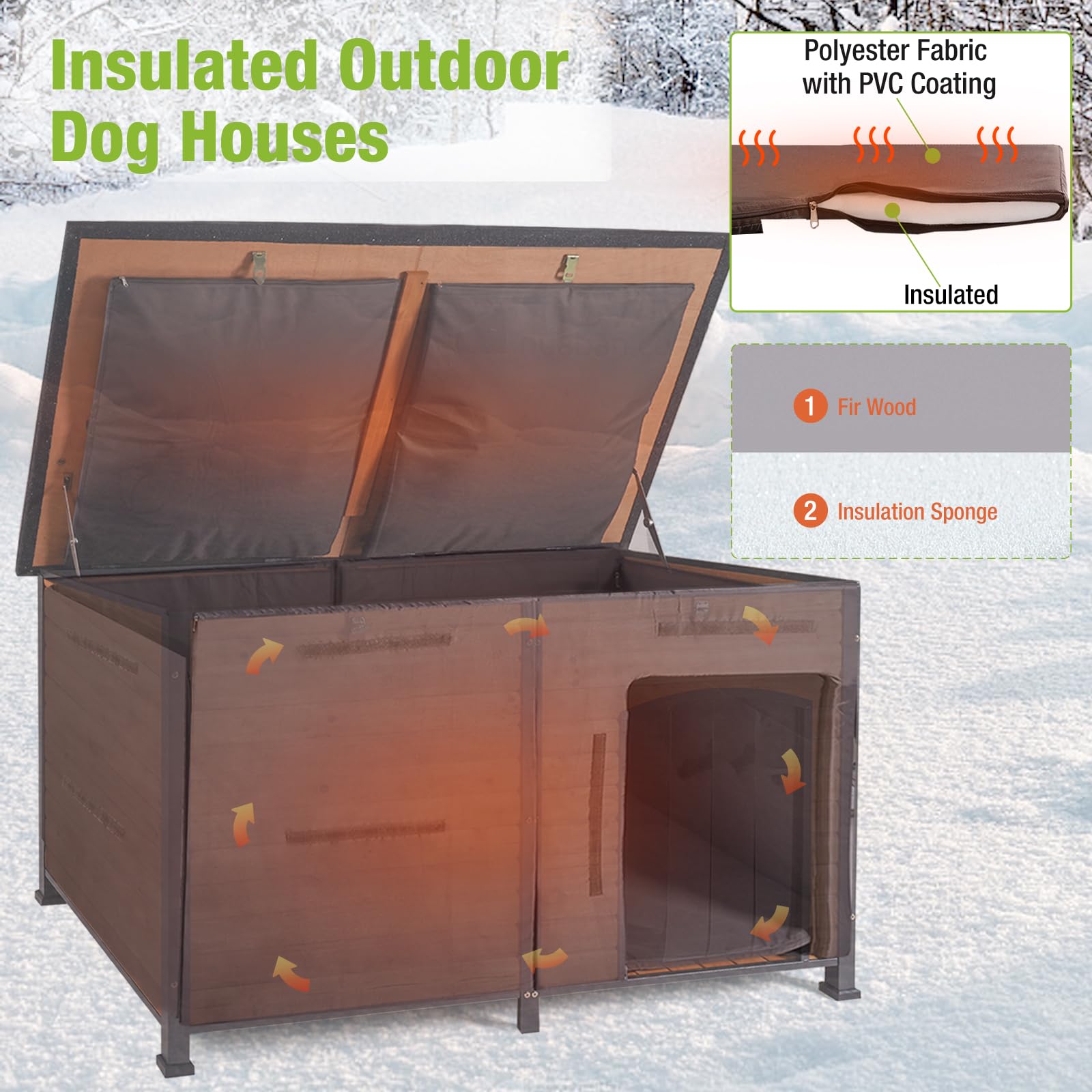 Gutinneen Dog House Insulated Outdoor Dog Kennel With Liner For Winter Extra Large