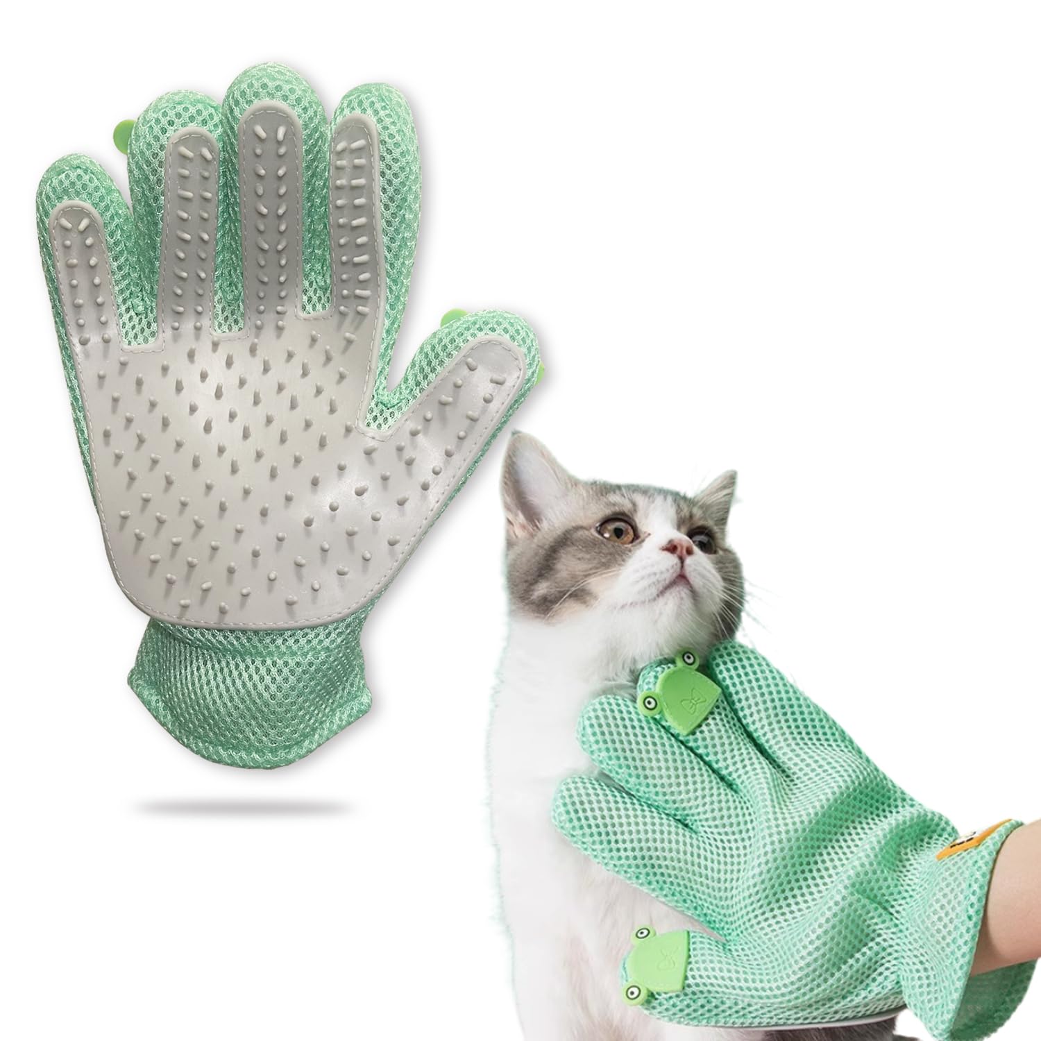 Furbb Pet Grooming Glove - Cat Dog Gentle Deshedding Brush Glove - Efficient Pet Hair Remover Massage Mitt - Enhanced Five Finge