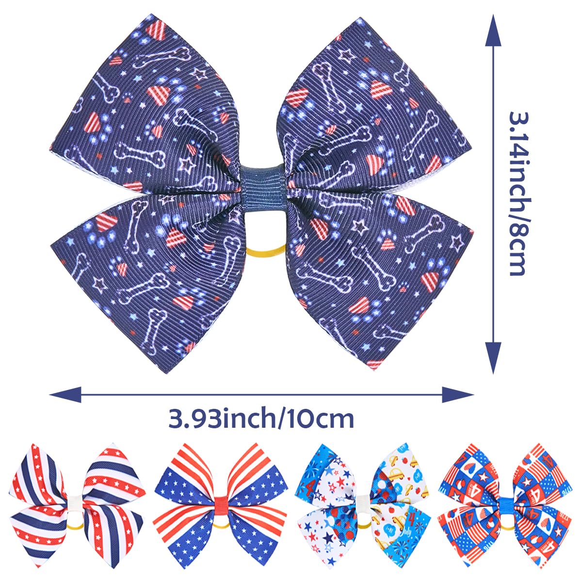 Jpgdn 24Pcs/12 Pairs 4'' Big Valentines Dog Hair Bows For Large Breed Dogs Heart Rose Kiss Lips Pattern Blue Pink Red Purple Yel
