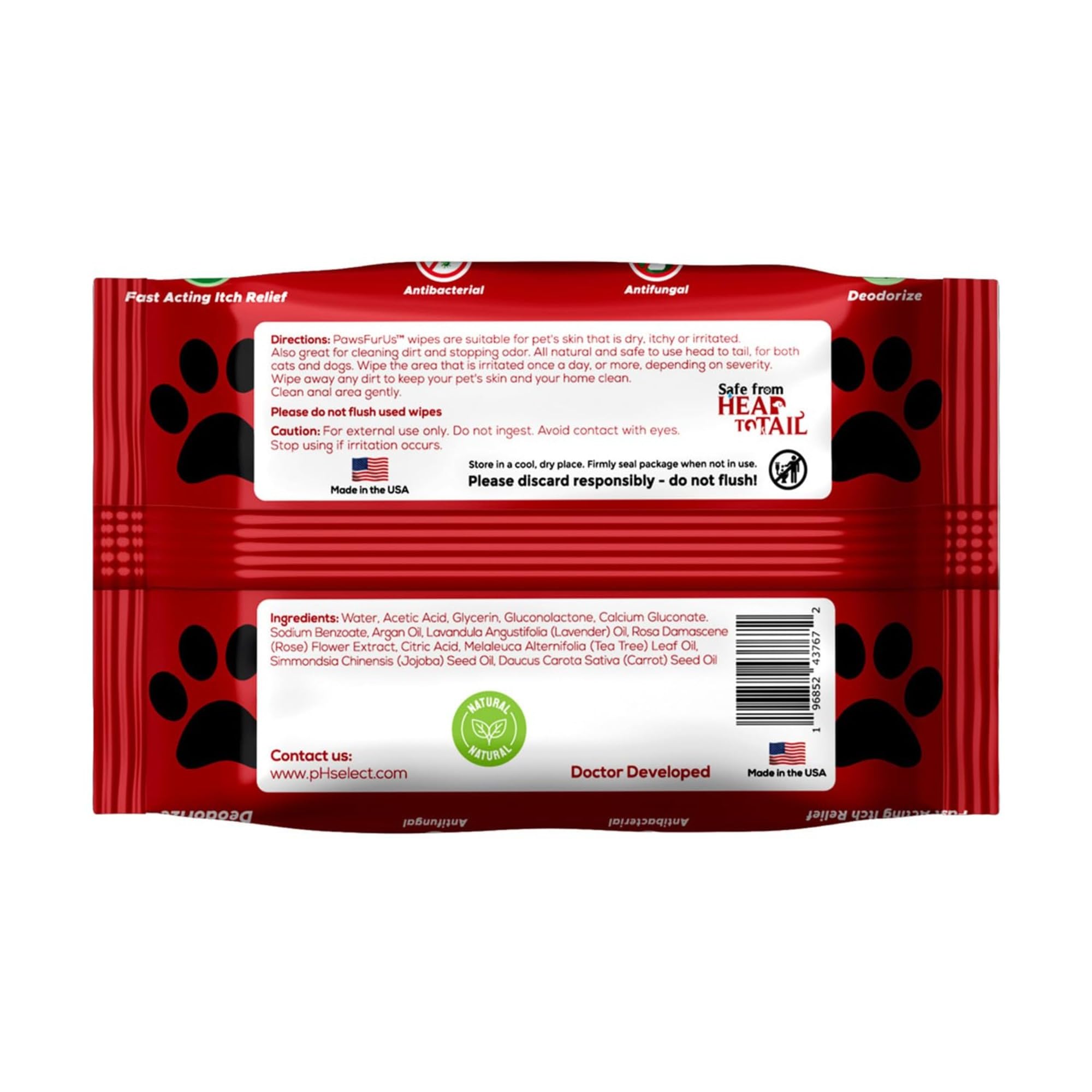 PawsFurUs Pet Wipes All-Natural Antibacterial & Antifungal Pet Wipes