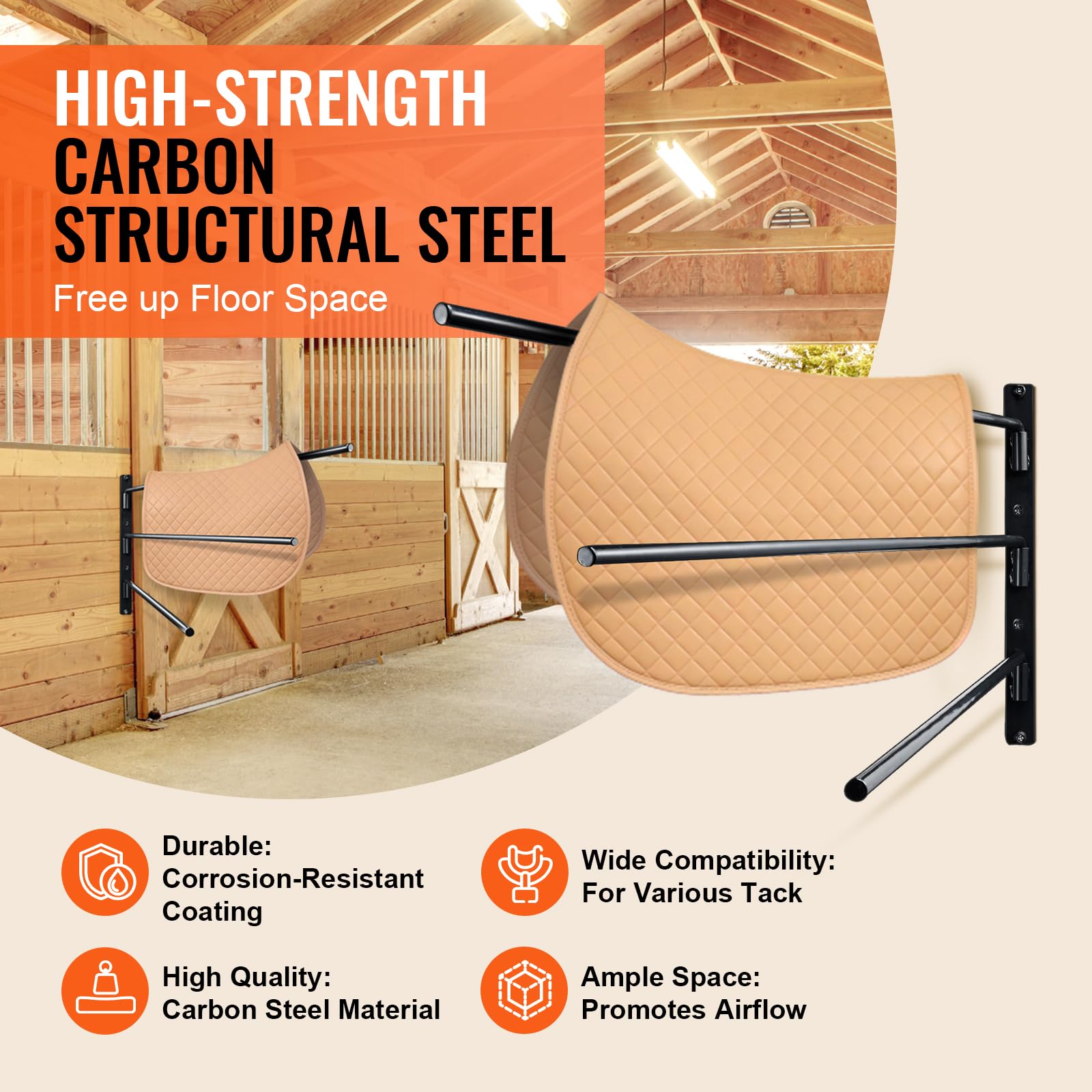 VEVOR Wall Mounted Saddle Rack, 2 Packs Swing Out Saddle Holder, Three Tiers Horse Saddle Stand, Space Saving Horse Pad and Blan