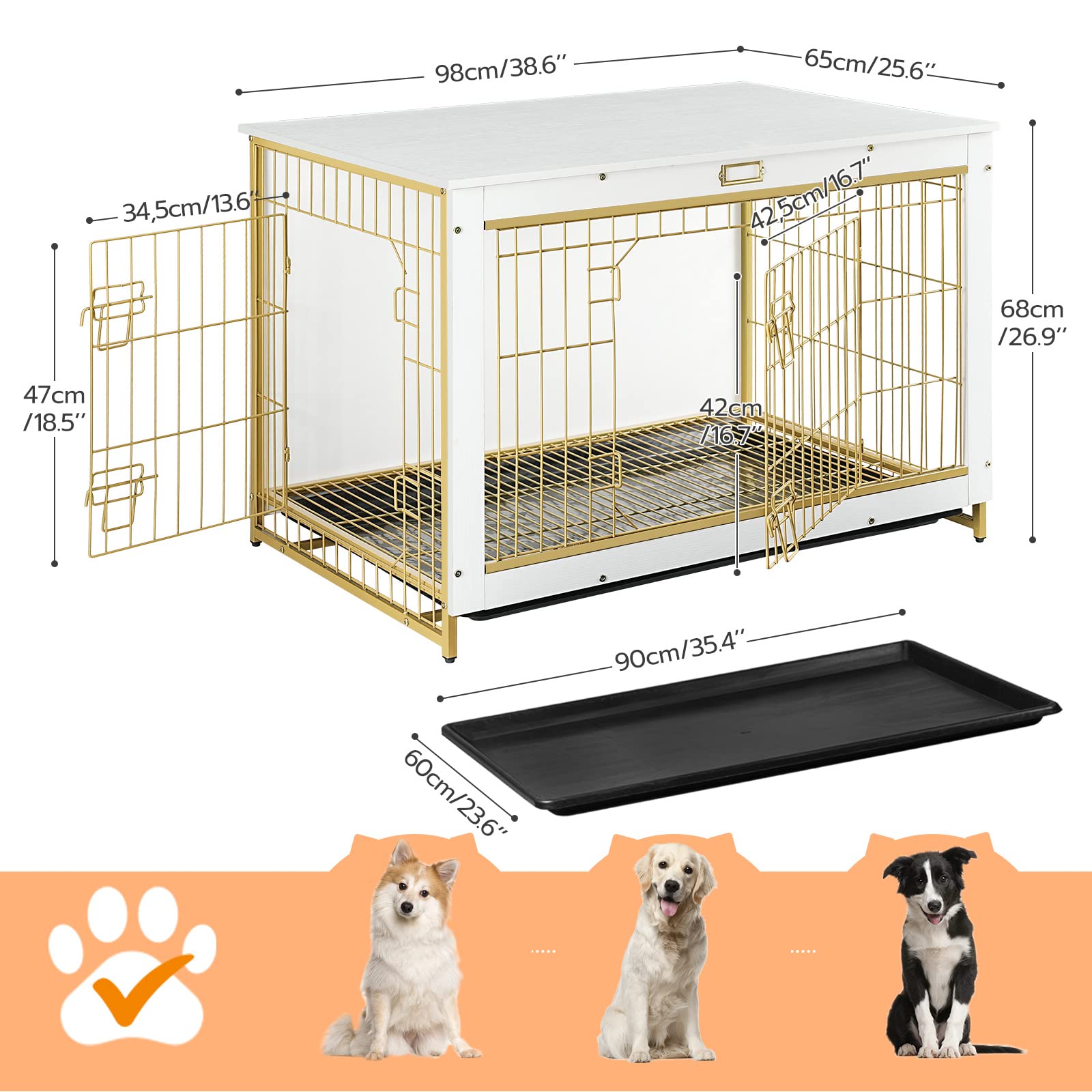 HOOBRO Dog Crate Furniture, 38.6 Large Dog Kennel Indoor, Wooden Cage with Pull-Out Tray, Double Doors Pet House Side End Table