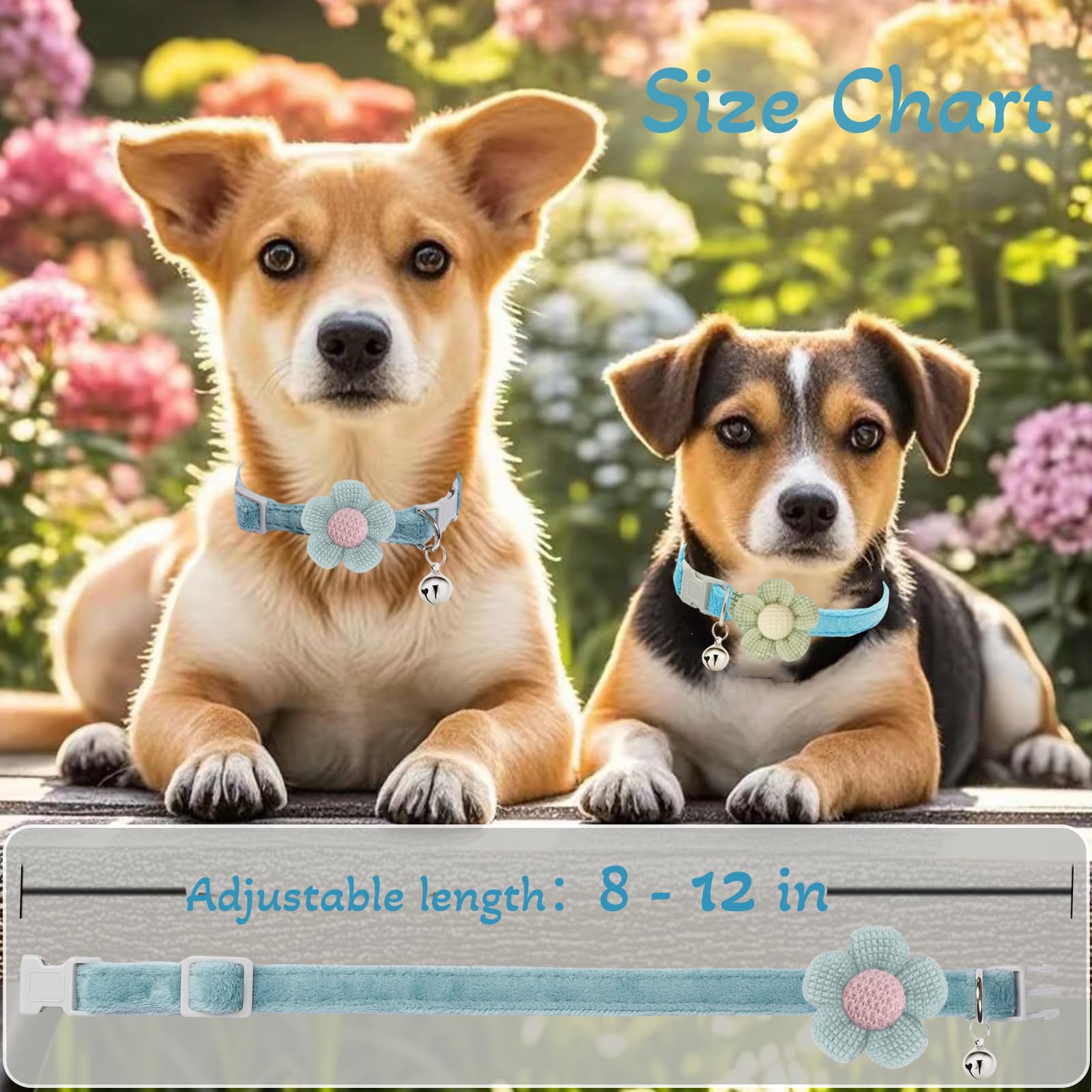Puppy Collars For Litter, Small Dog Collar With Flower, Xs Dog Collars For Small Dogs With Bell For Girl Boy Little Dog(Green +