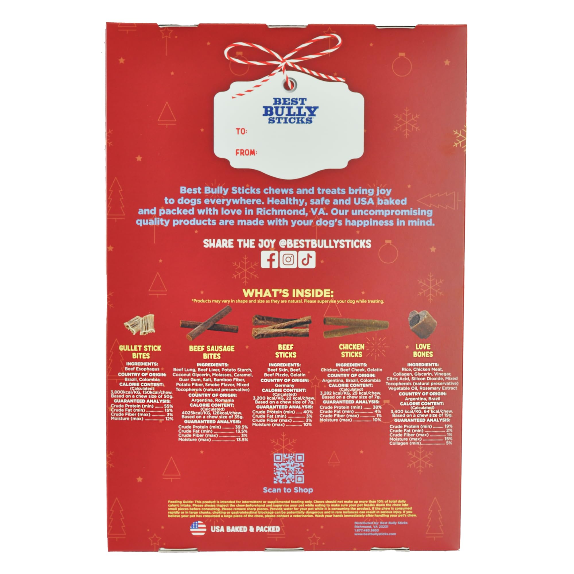 Best Bully Sticks 2024 Dog Advent Calendar with Dog Treats - 24 Days of Joy - All-Natural Chicken & Beef Treats & Chews - Health