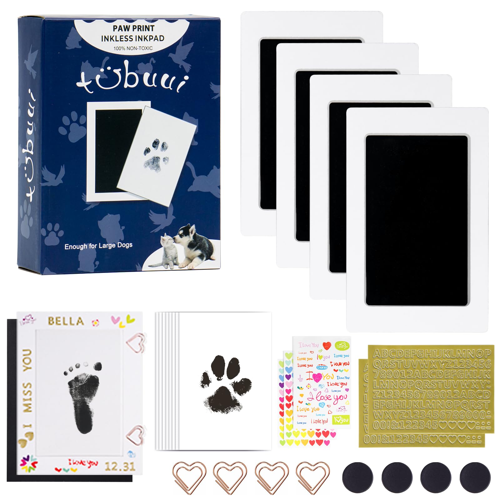 Tubuui Paw Print Kit For Dogs Cats,Inkless Dog Paw Print Kit, Dog Nose Print Kit,Clean Touch Baby Hand And Footprint Kit,No Mess