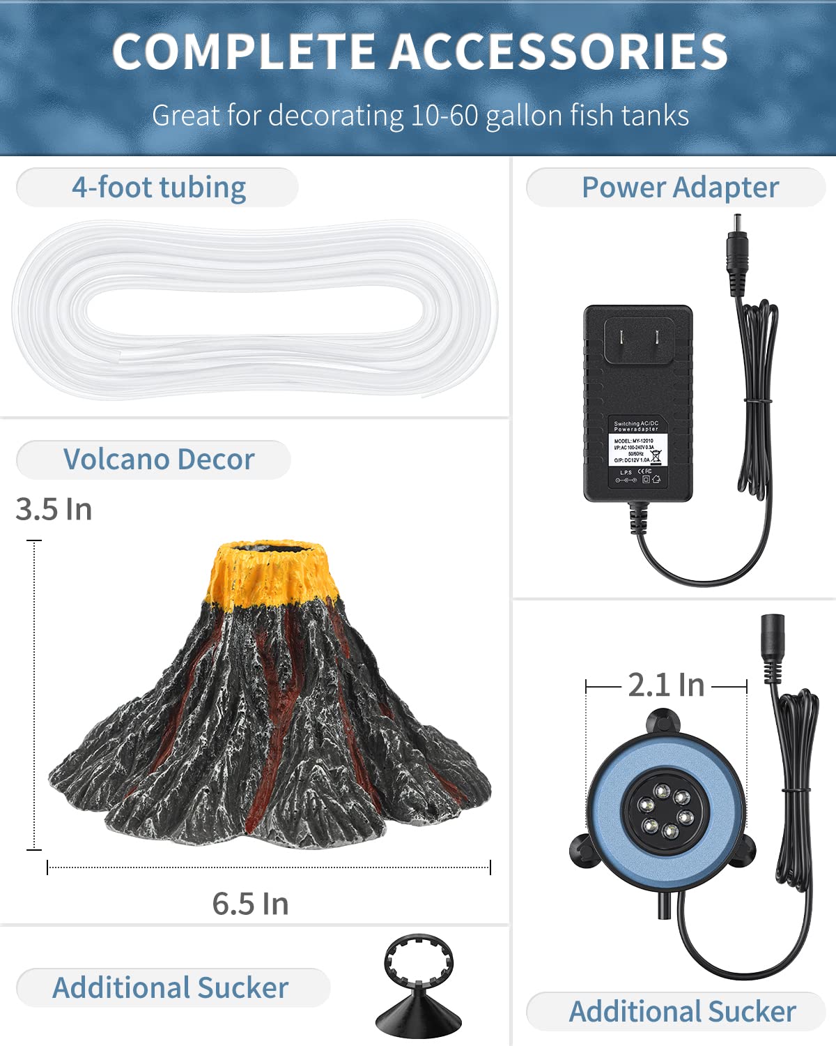 Uniclife Aquarium Volcano Ornament Kit Realistic Resin Volcanic Decoration With Air Stone Bubbler Red Led Light Decor For Fish Tank Landscape Addition And Oxygenation