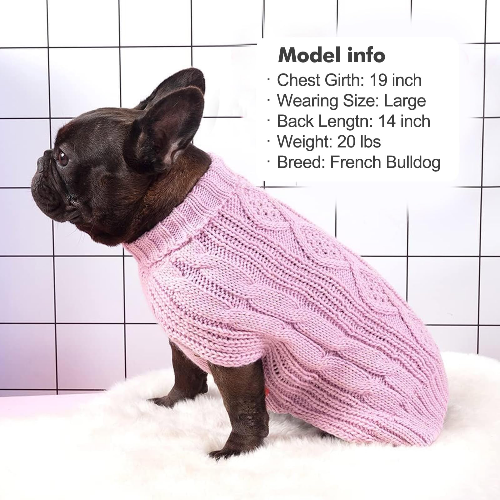 Kyeese Dog Sweaters For Small Dogs Turtleneck Dog Cable Knit Pet Sweater With Golden Thread For Cold Weather, Pink, Medium