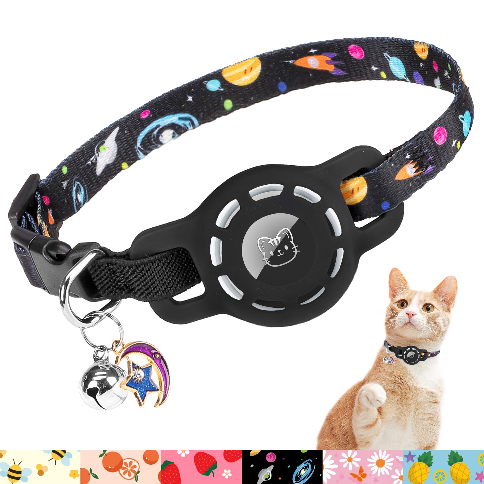 Bingpet Airtag Cat Collar With Bells, Upgraded Safety Elastic Cat Collar With Airtag Cat Collar Holder, Anti-Lost Cat Collars Fo