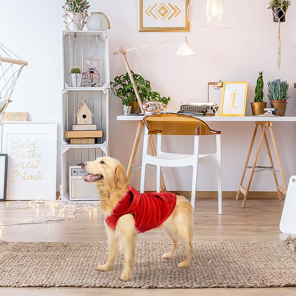 Expawlorer Dog Hoodie With Pocket, Polar Fleece Dog Sweatshirt Fall Cold Winter Sleeveless Sweater With Hood, Warm Cozy Pet Clothes For Small To Large Dogs Boys And Girls (Red, Xl)