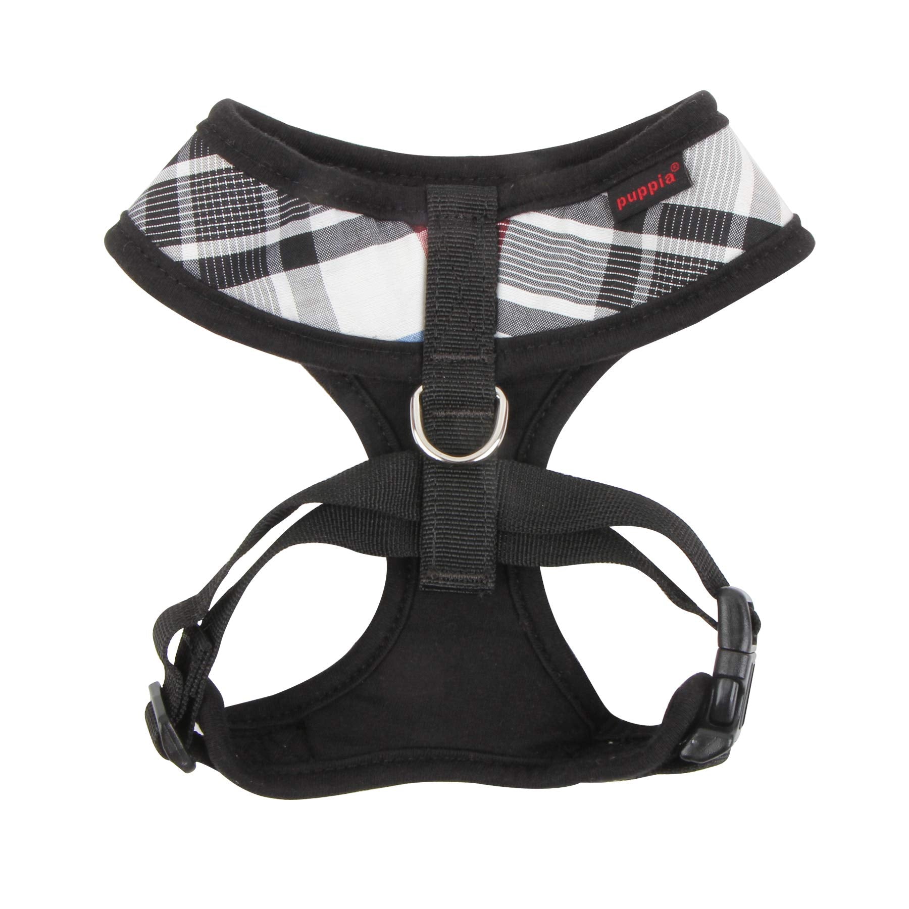 Puppia Junior Over-The-Head Dog Harness Checkered Pattern No Choke No Pull Adjustable Chest Belt Walking Training For Small And Medium Dog, Large, Black