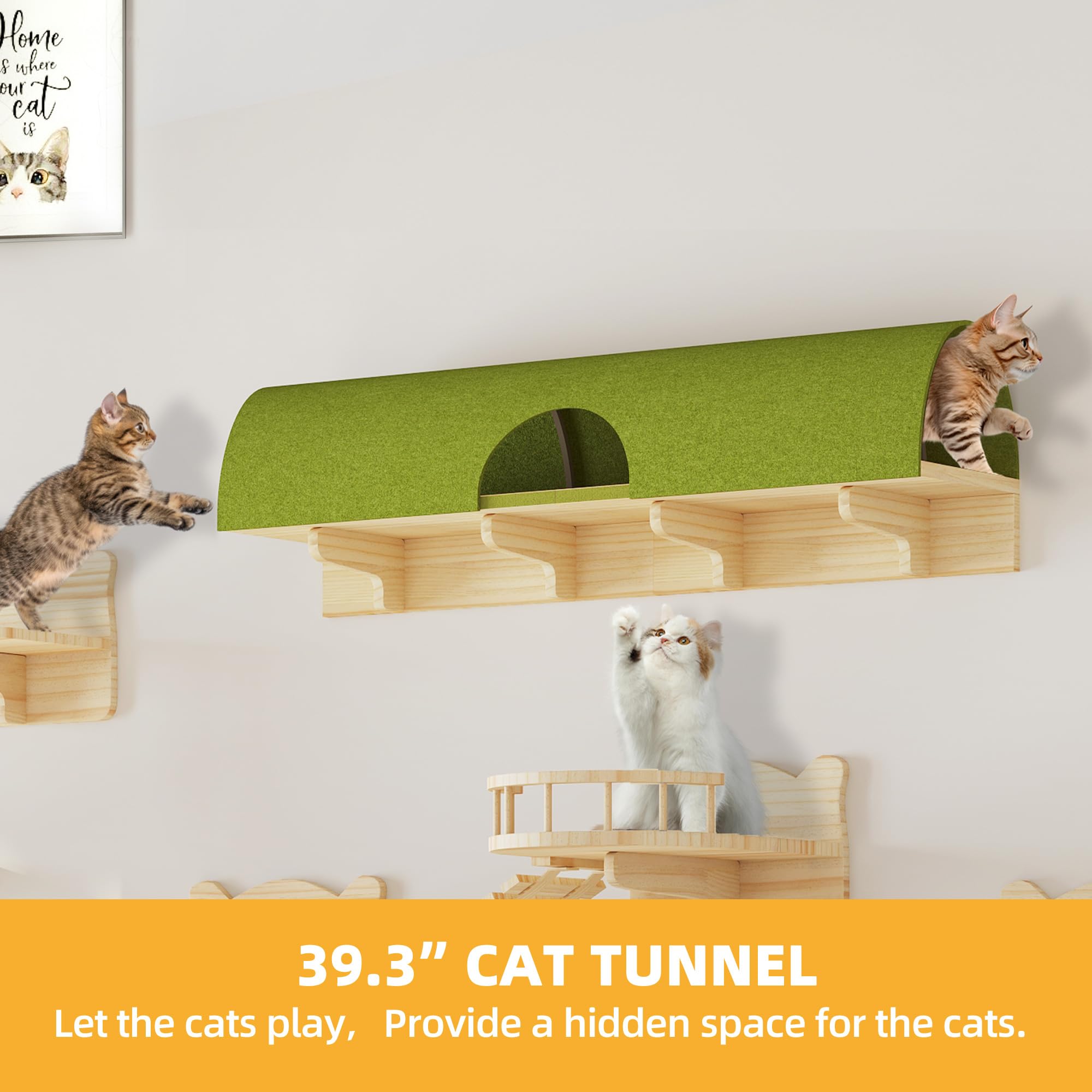 Homiflex Cat Wall Shelves, Cat Wall Furniture Pine Wooden Feline Shelf, 18 Piece Feline Shelves and Perches with Condos, House,
