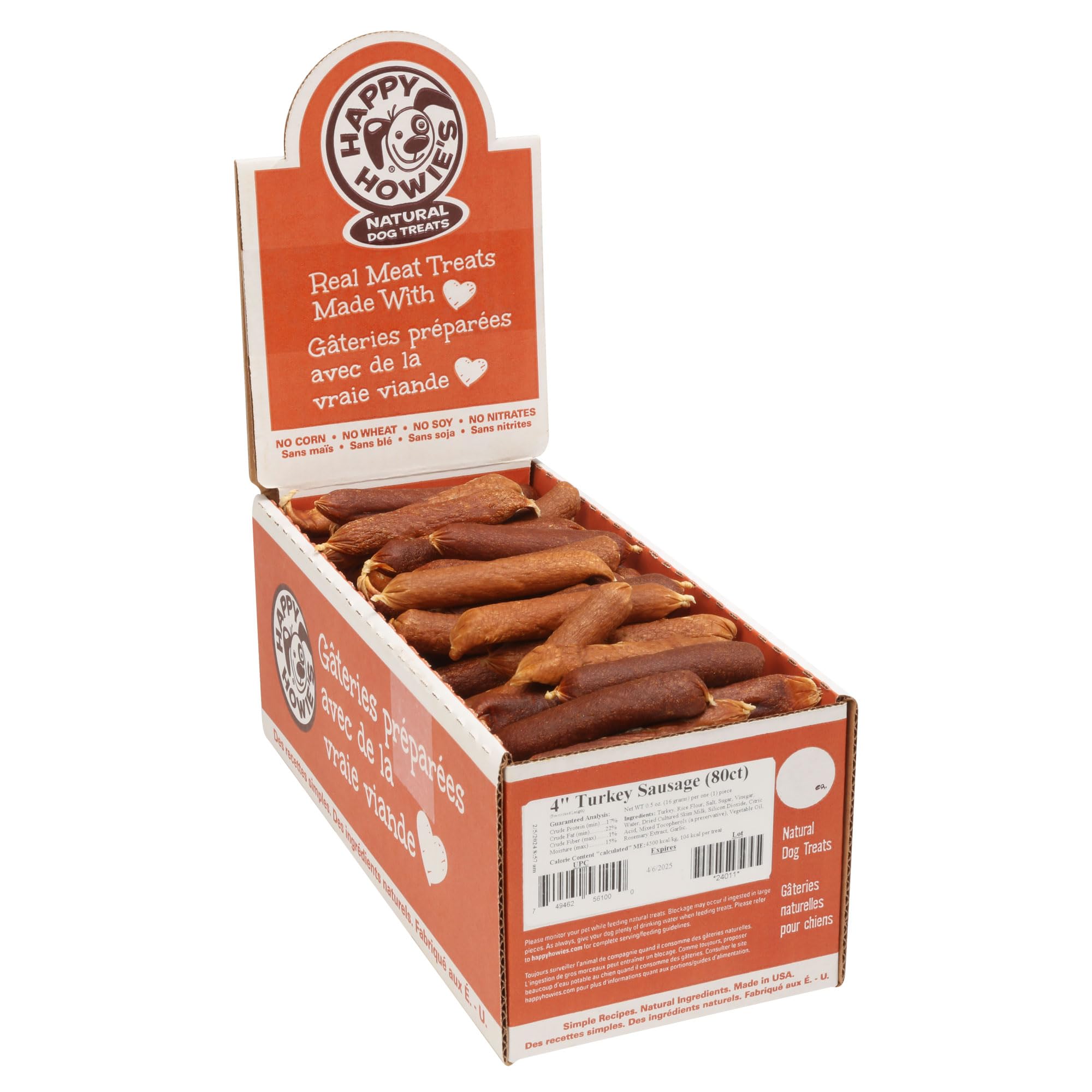 Happy Howies Sausage Treats - Healthy Chewy Dog Treats, Flavorful, Slow Cooked, Natural Ingredients, Hormone Free - Turkey, 80