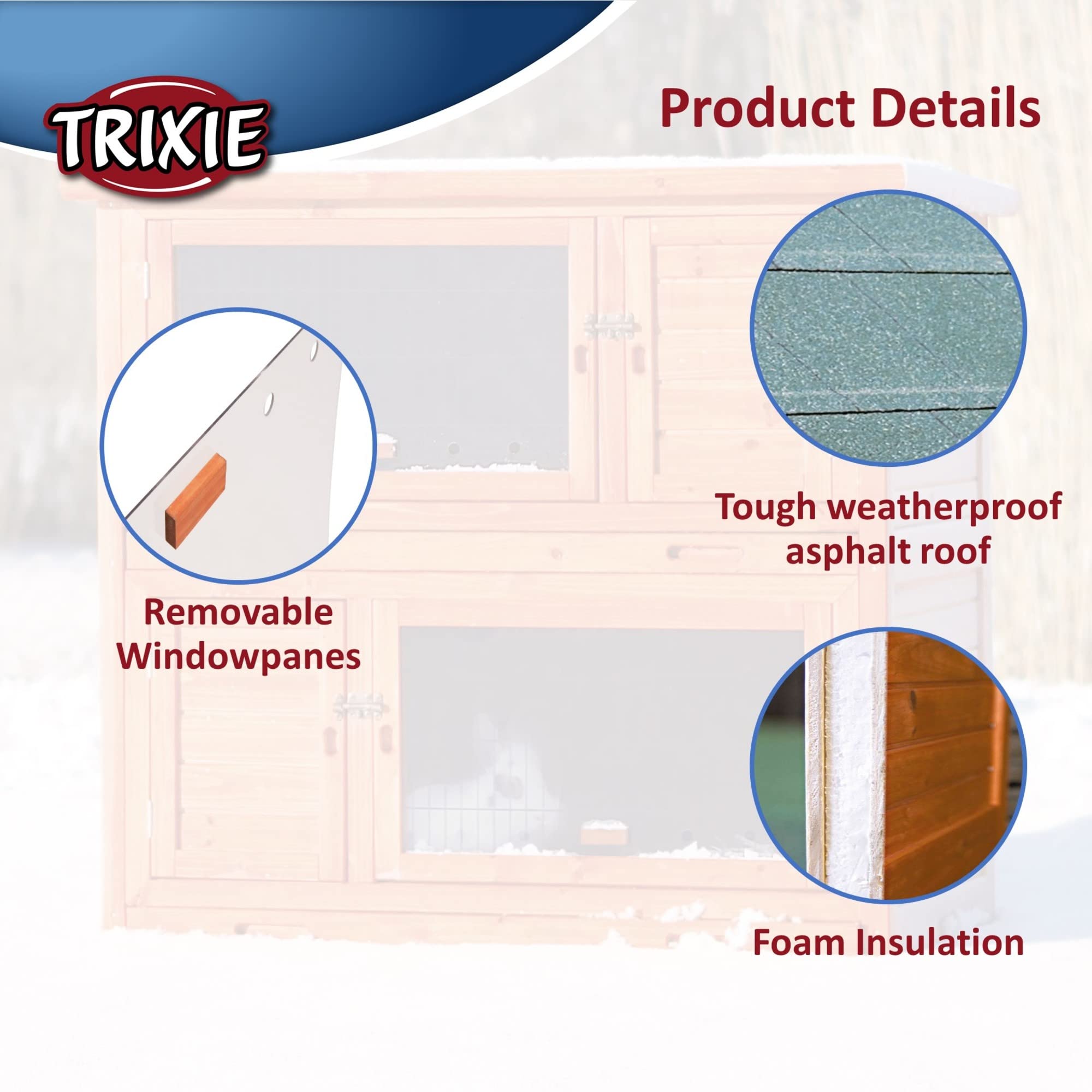 Trixie Natura Insulated Rabbit Hutch, 2-Story Outdoor Bunny House, Small Animal Hutch With Ramp, Removable Window Panes, Ideal S